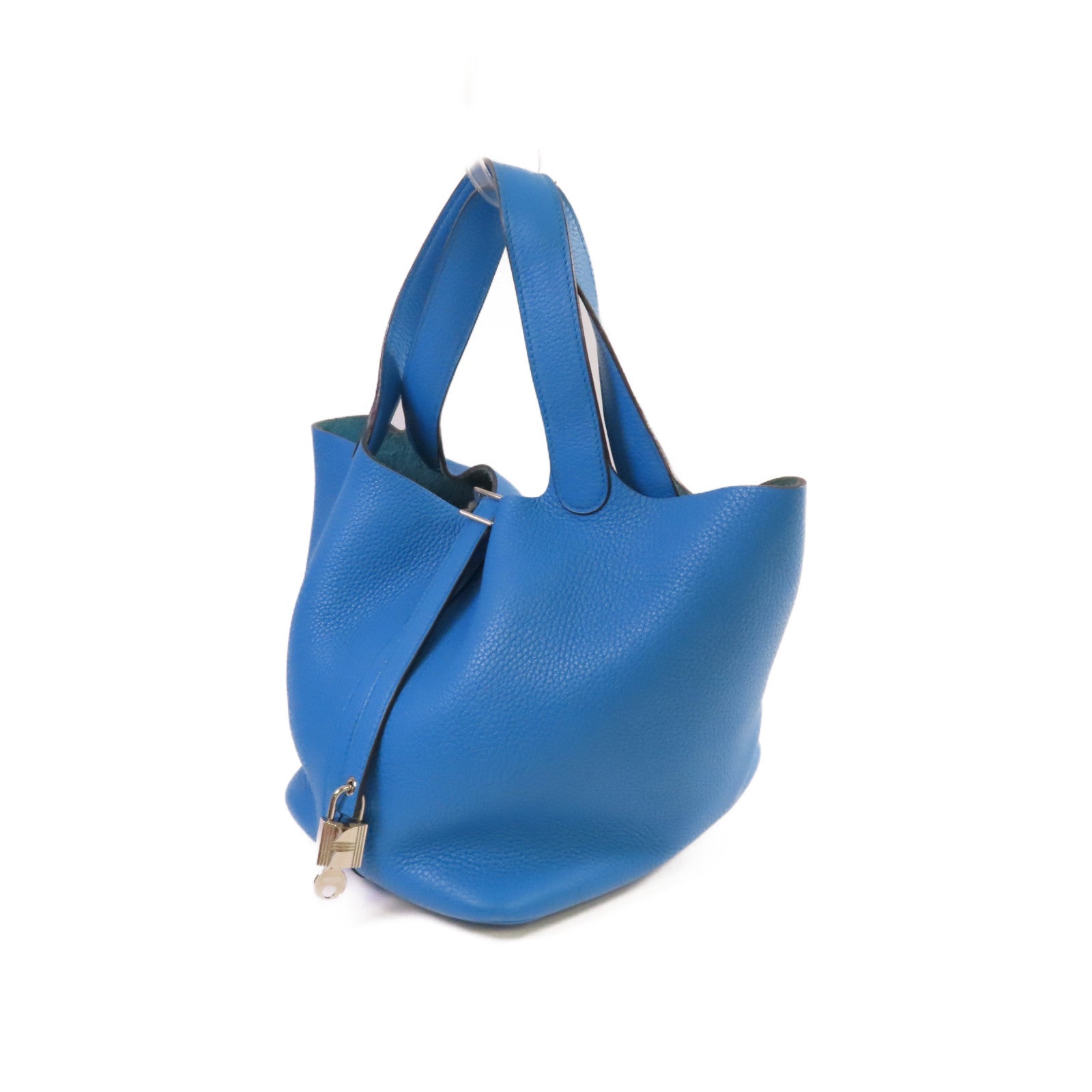HERMES Clemence皮革Picotin MM Tote Bag銀扣手挽袋Bleu Zanzibar坦桑尼亞藍色