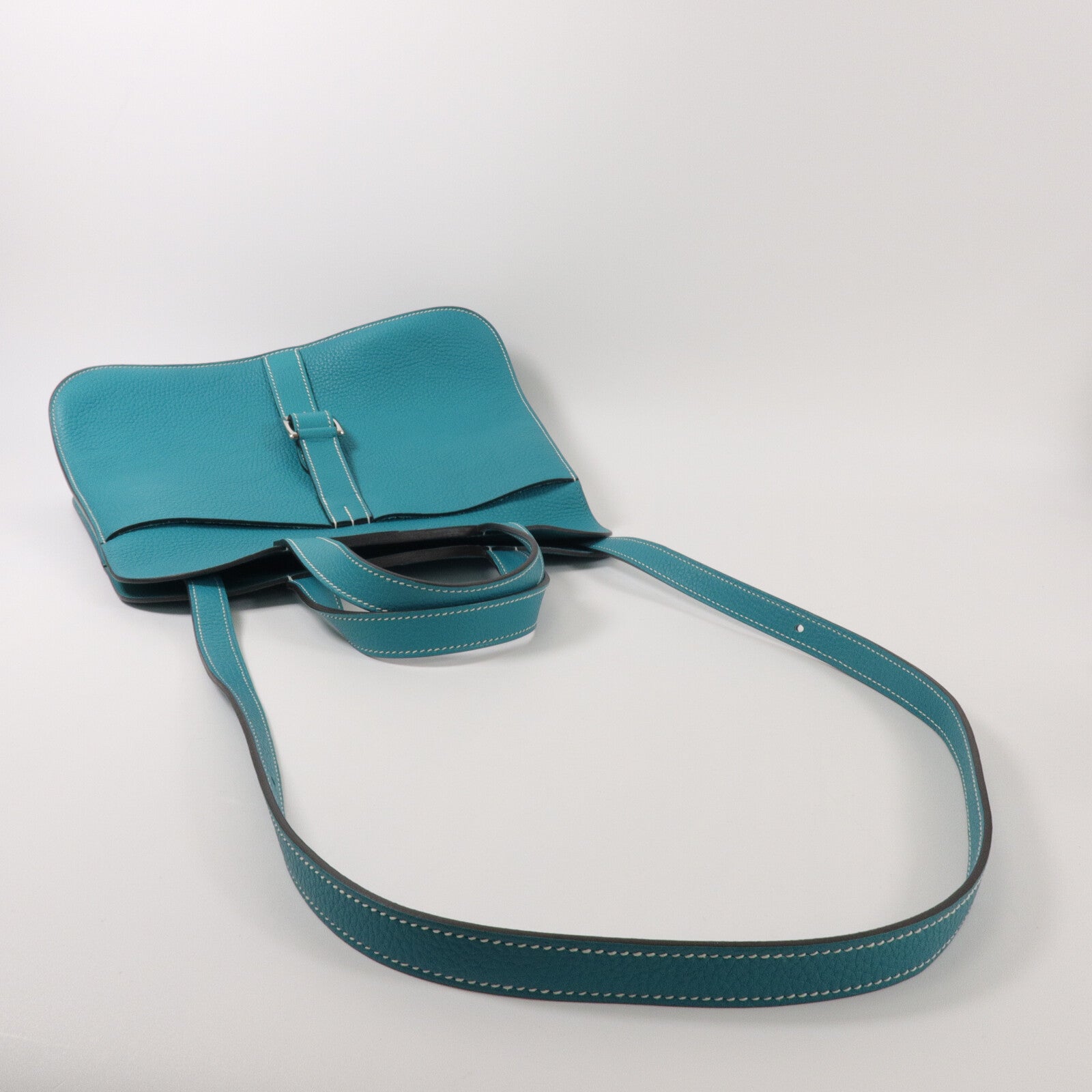 HERMES Clemence皮革Halzan 31手挽肩背兩用袋Vert Verone