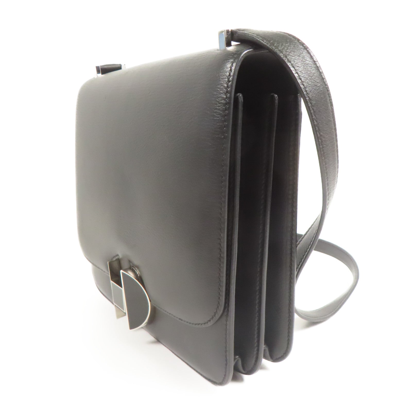 HERMES Evercolor皮革2002銀扣肩背袋Black