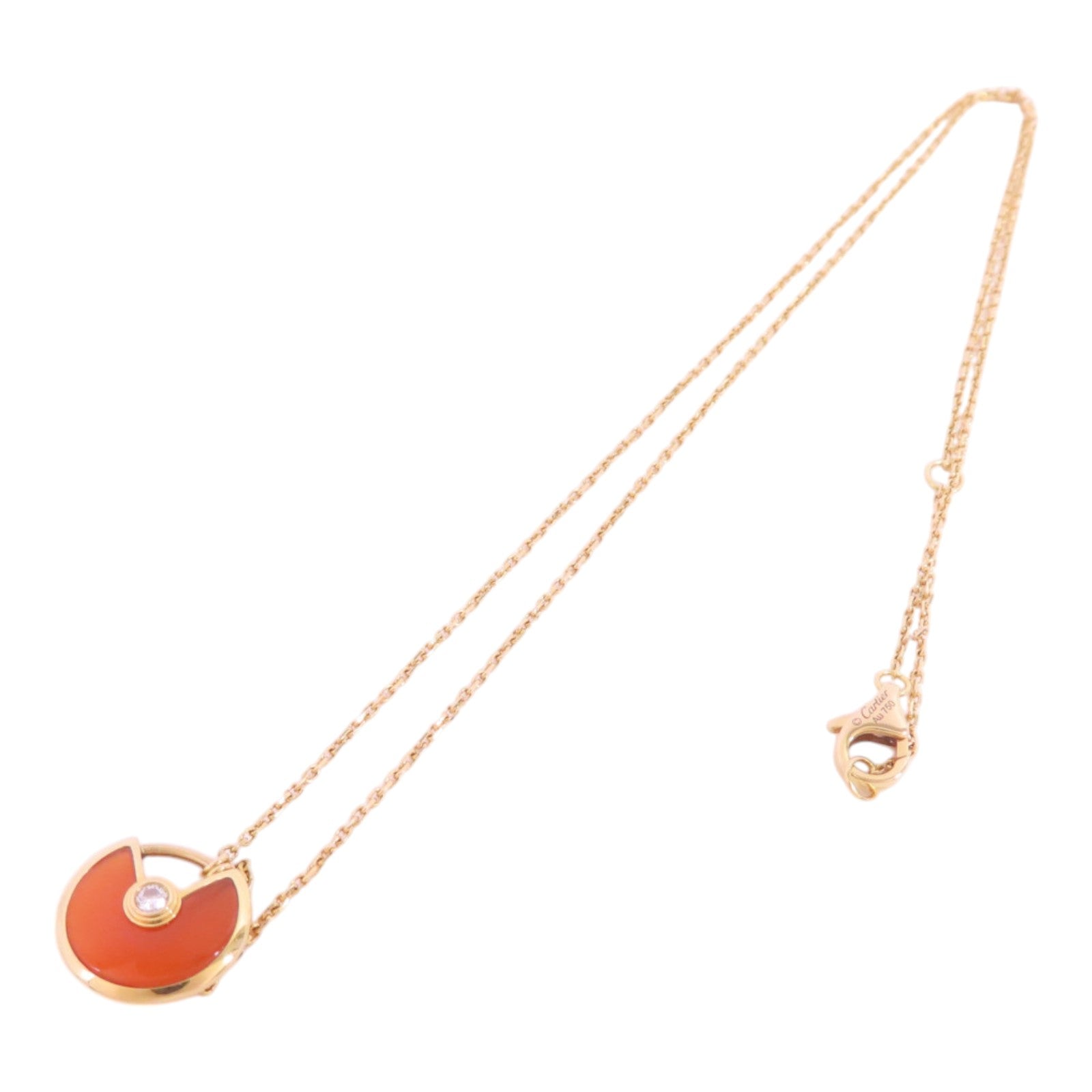 CARTIER 18K玫瑰金/紅玉髓/鑽石Amulette De Cartier Carnelian Diamond Nacklace項鏈