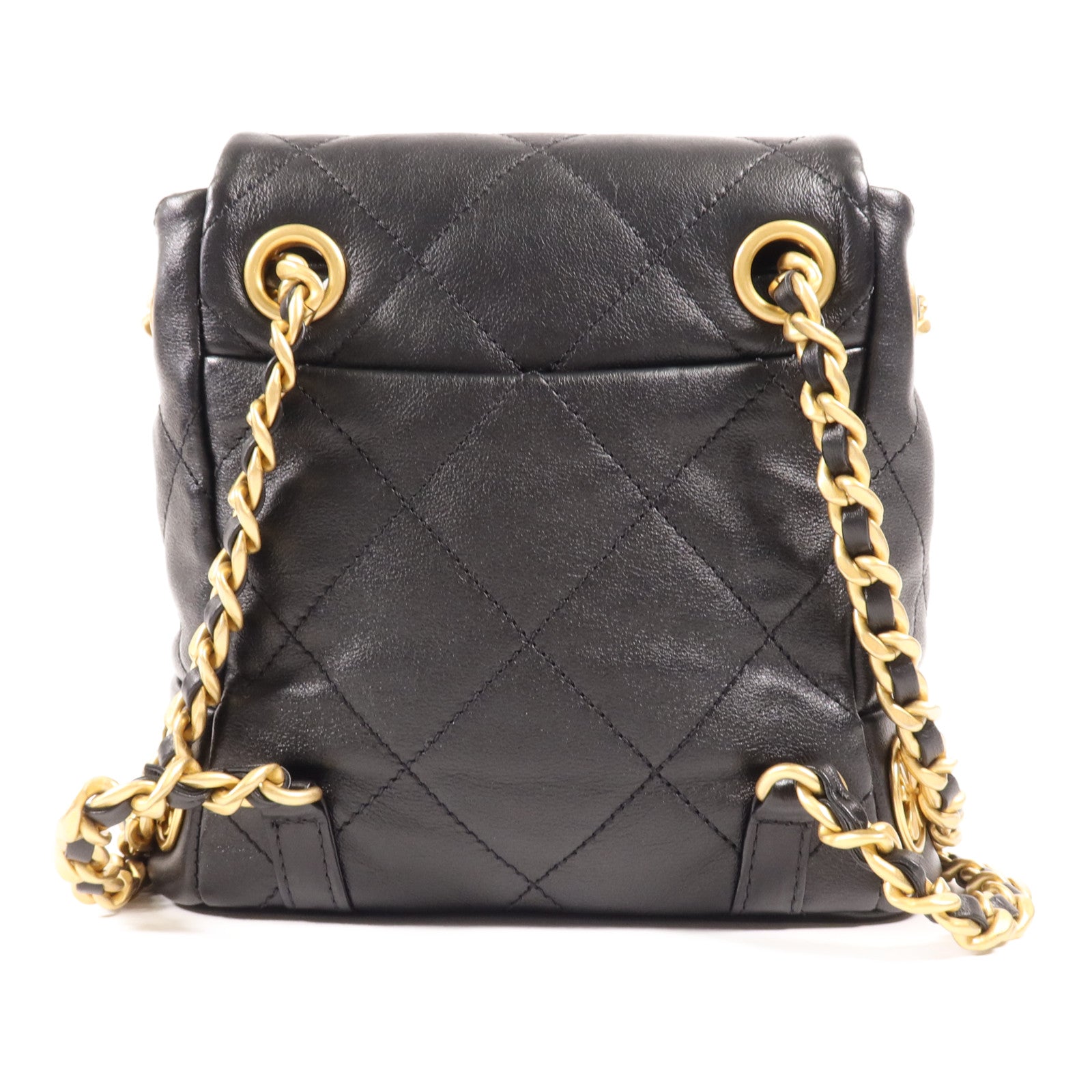 CHANEL 牛皮皮革Backpack金扣鏈帶背包