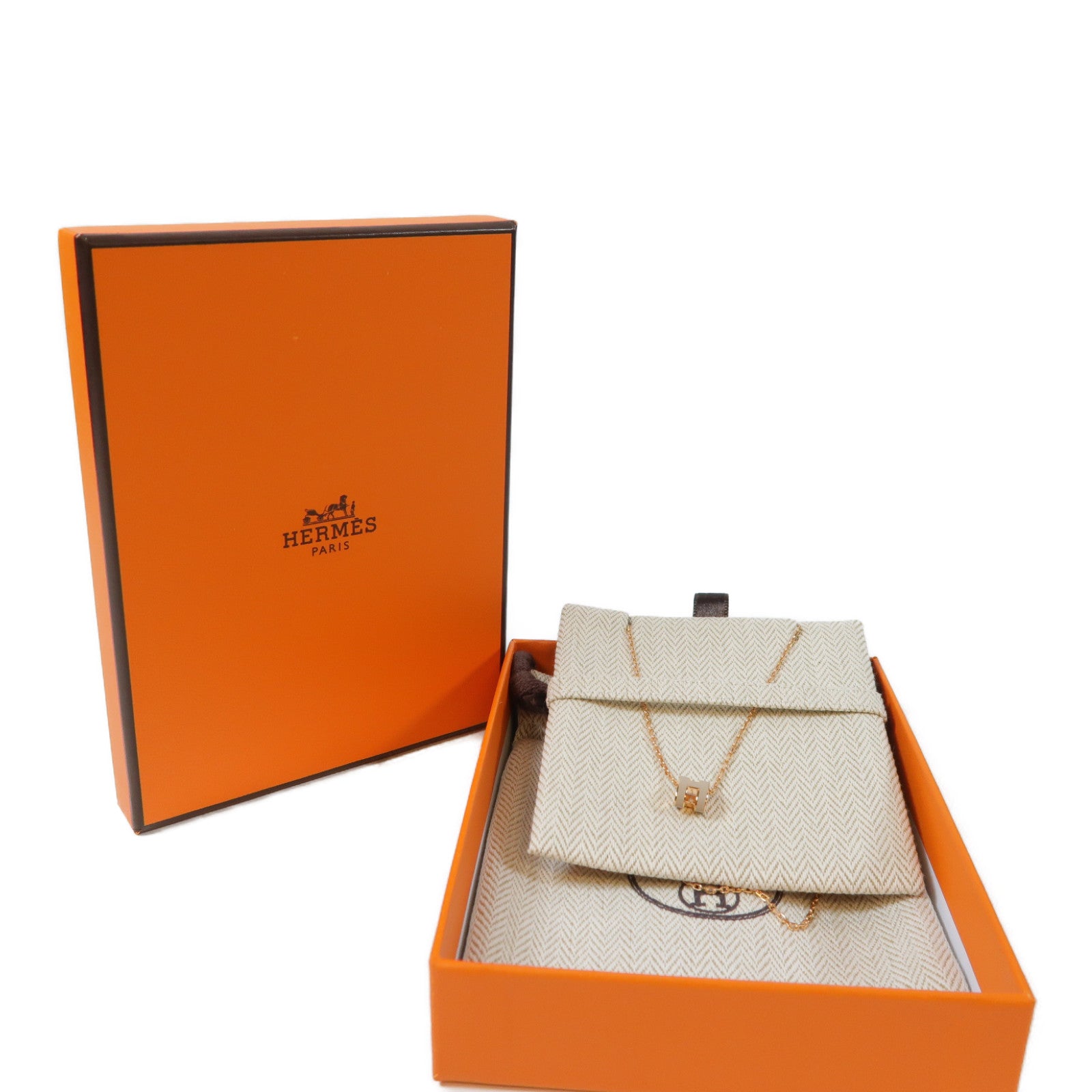 HERMES 金屬Pop H Mini Necklace項鍊金色/米色