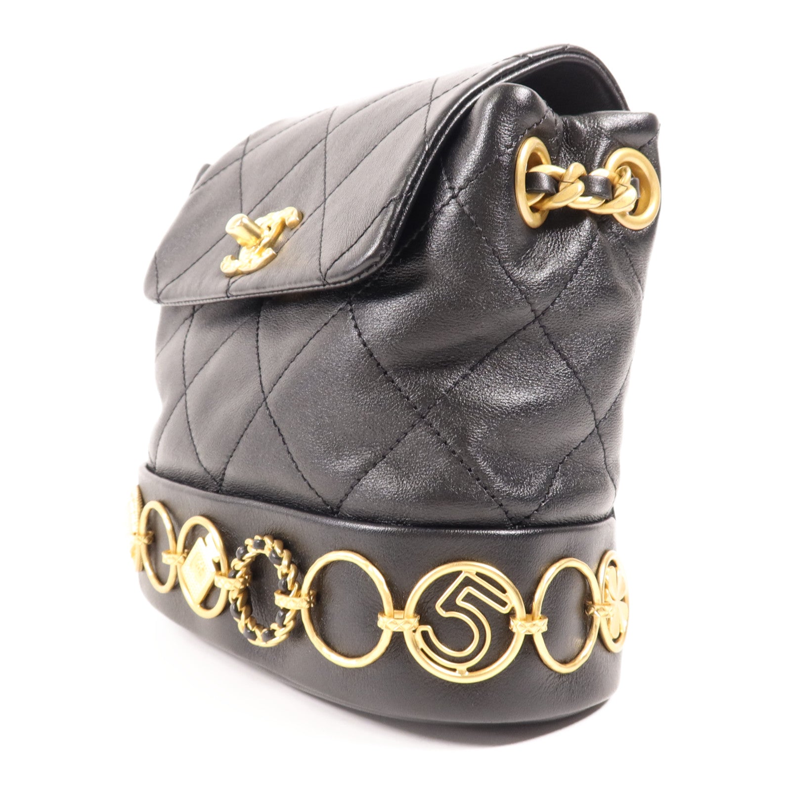 CHANEL 牛皮皮革Backpack金扣鏈帶背包