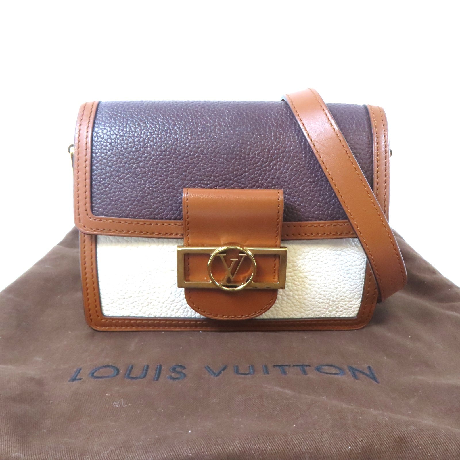 LOUIS VUITTON 牛皮皮革Dauphine金扣肩背袋啡色/白色/紫色