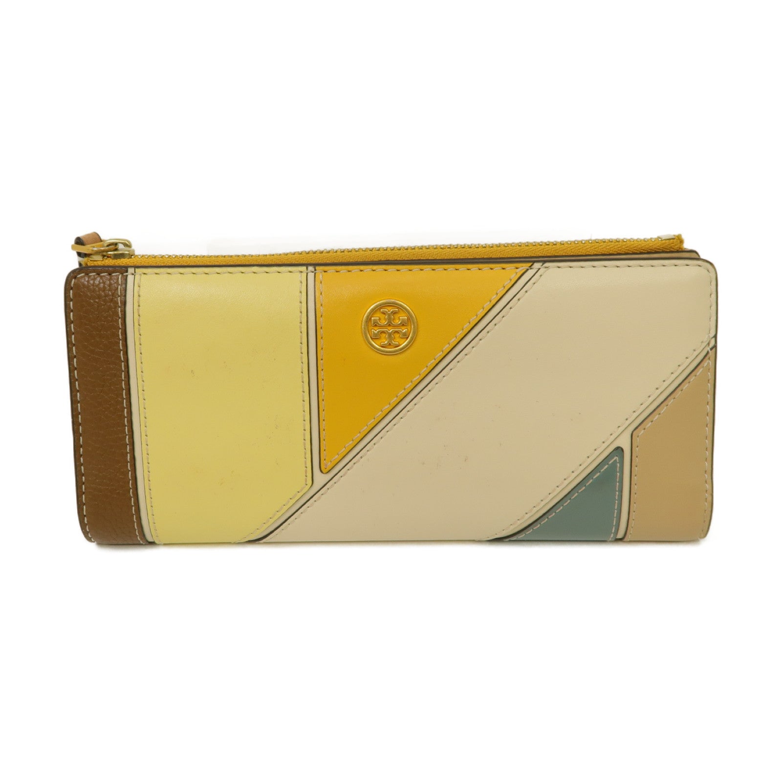 Tory Burch 【激減優惠】牛皮皮革Wallet金扣長錢包黃色
