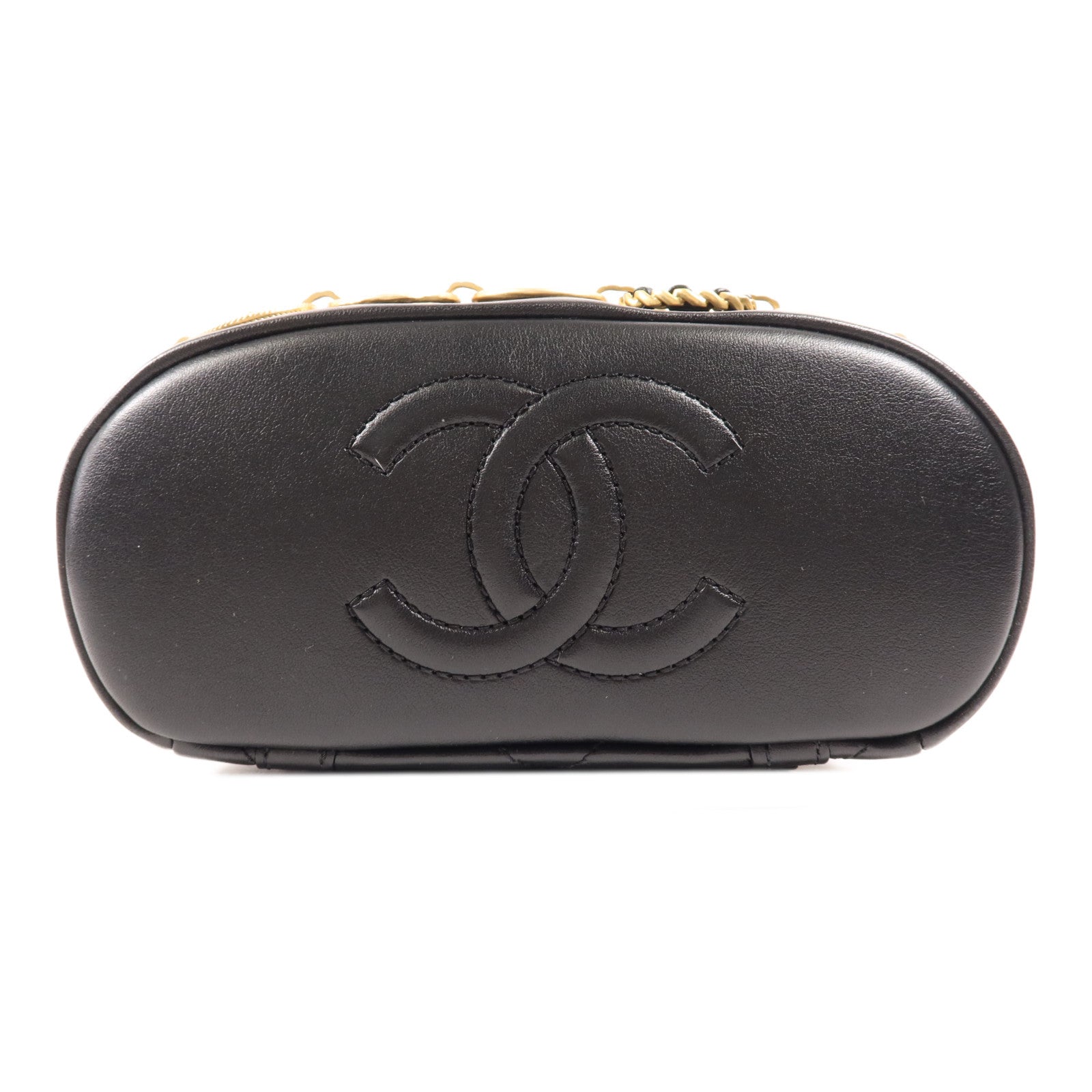 CHANEL 牛皮皮革Backpack金扣鏈帶背包