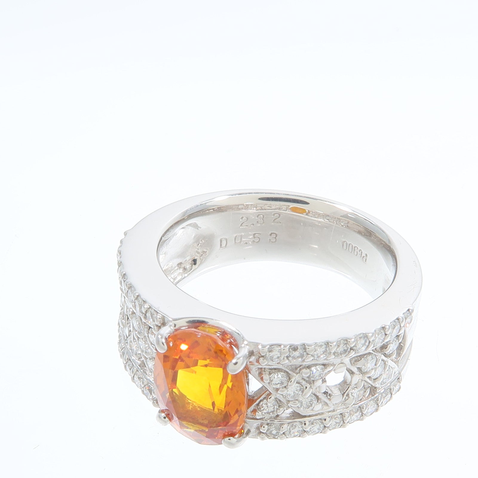 JEWELRY PT900鉑金Orange Sapphire Diamond Ring橙色藍寶石/鑽石戒指
