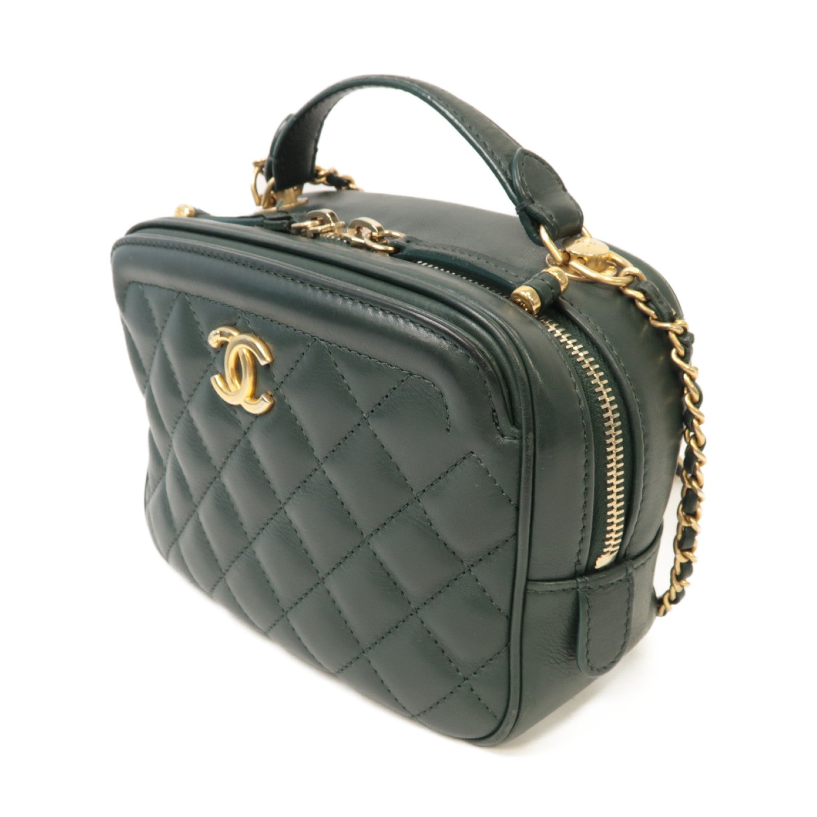 CHANEL 【激減優惠】菱格牛皮皮革2way Shoulder Bag金扣手挽肩背兩用袋綠色