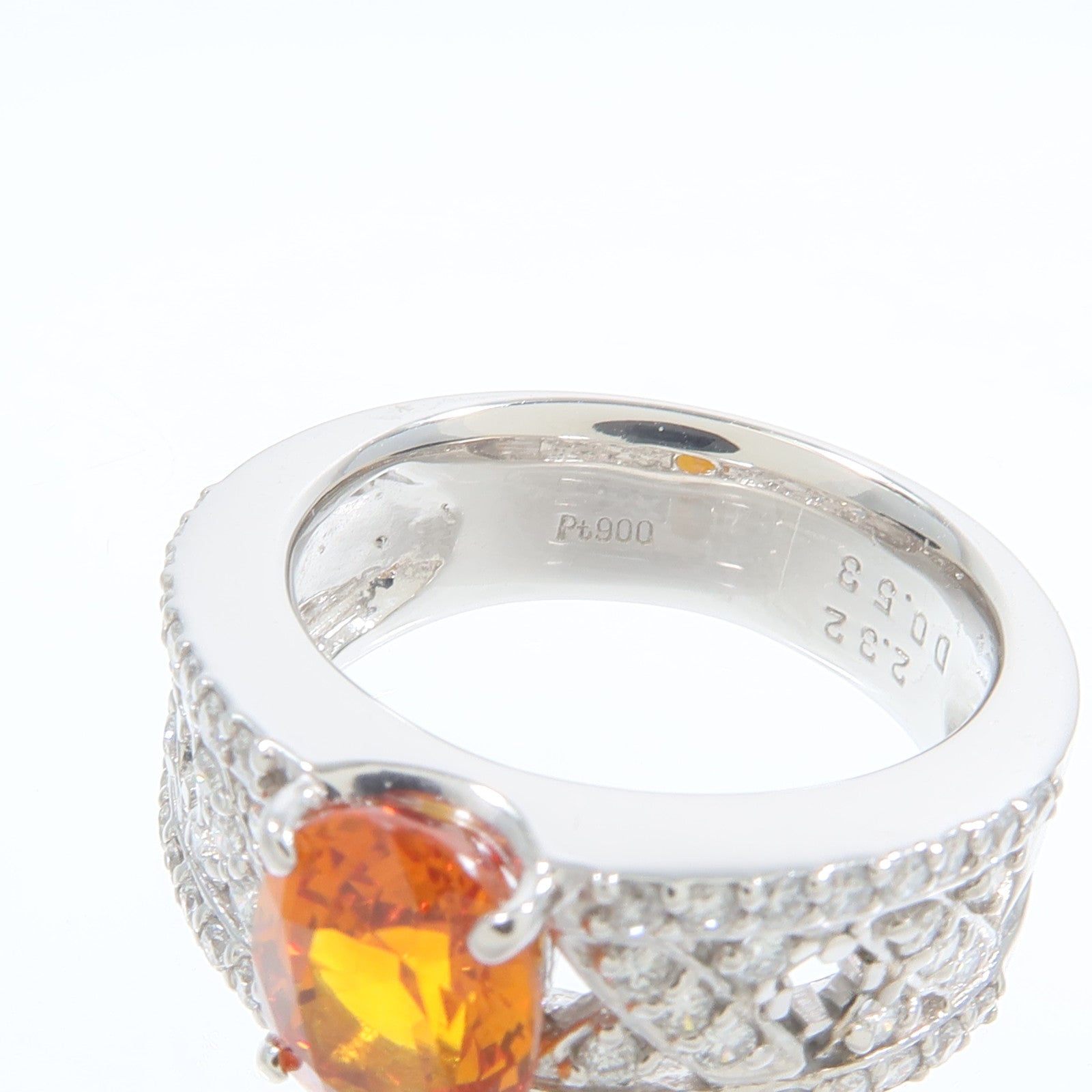JEWELRY PT900鉑金Orange Sapphire Diamond Ring橙色藍寶石/鑽石戒指