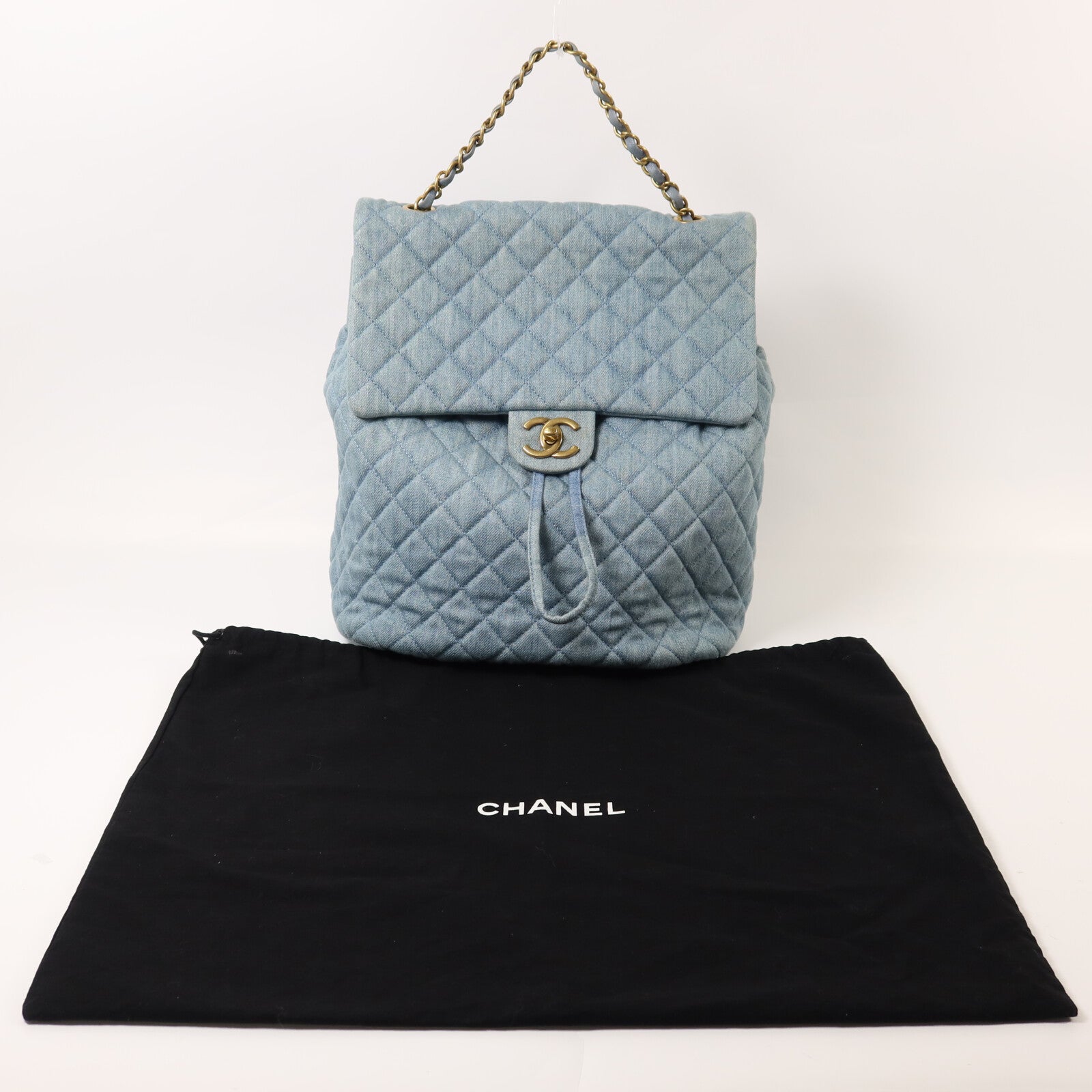 CHANEL 牛仔布Backpack鏈帶背包