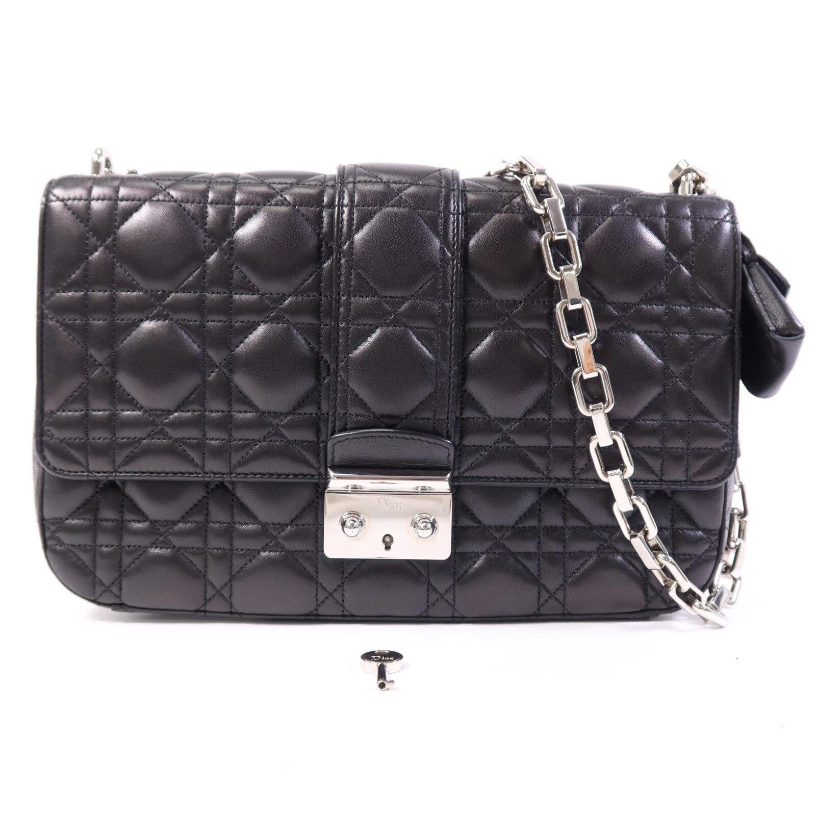 Dior 羊皮皮革Miss Dior銀扣鏈帶肩背袋