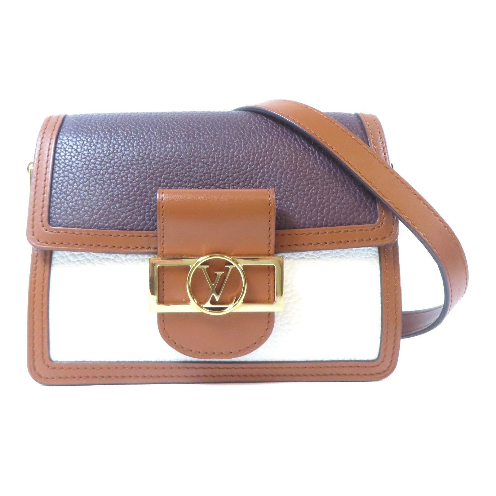 LOUIS VUITTON 牛皮皮革Dauphine金扣肩背袋啡色/白色/紫色