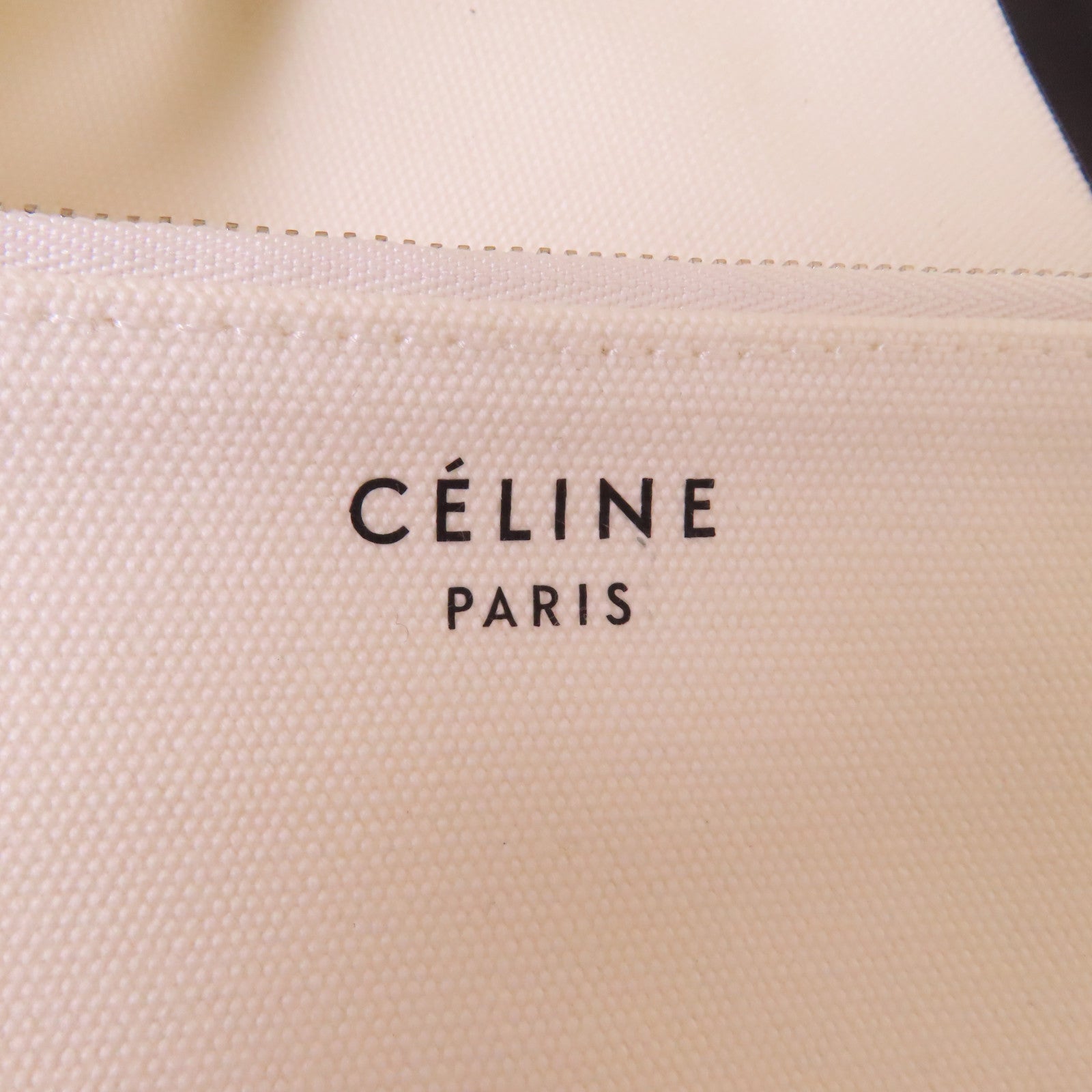 CELINE 帆布Large Tote銀扣肩背袋白色/黑色
