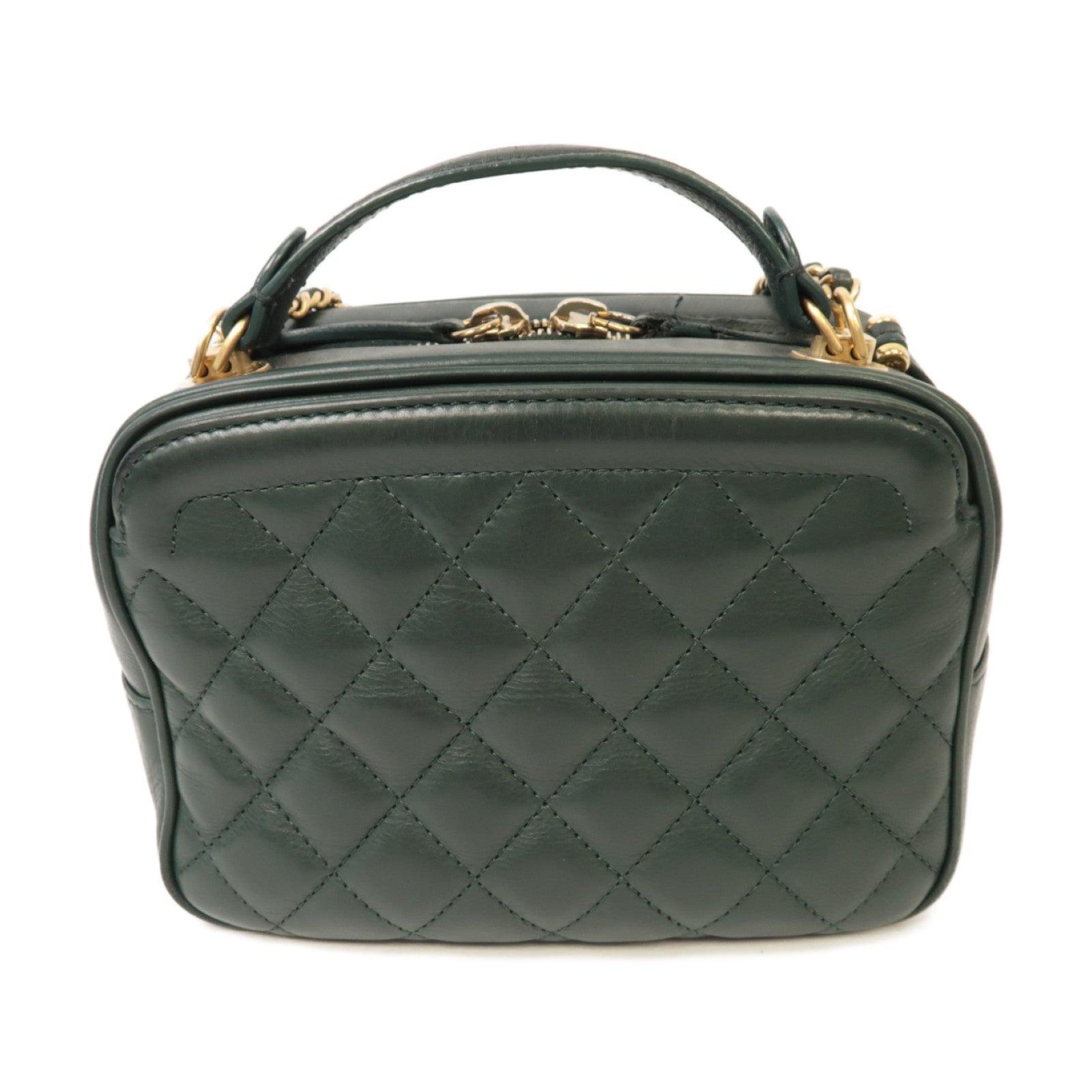 CHANEL 【激減優惠】菱格牛皮皮革2way Shoulder Bag金扣手挽肩背兩用袋綠色