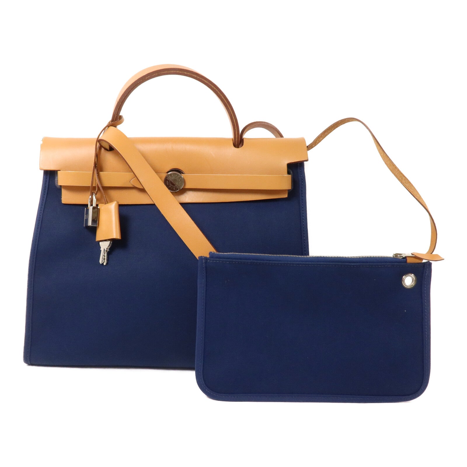 HERMES 帆布Herbag PM手挽肩背兩用袋Bleu Saphir
