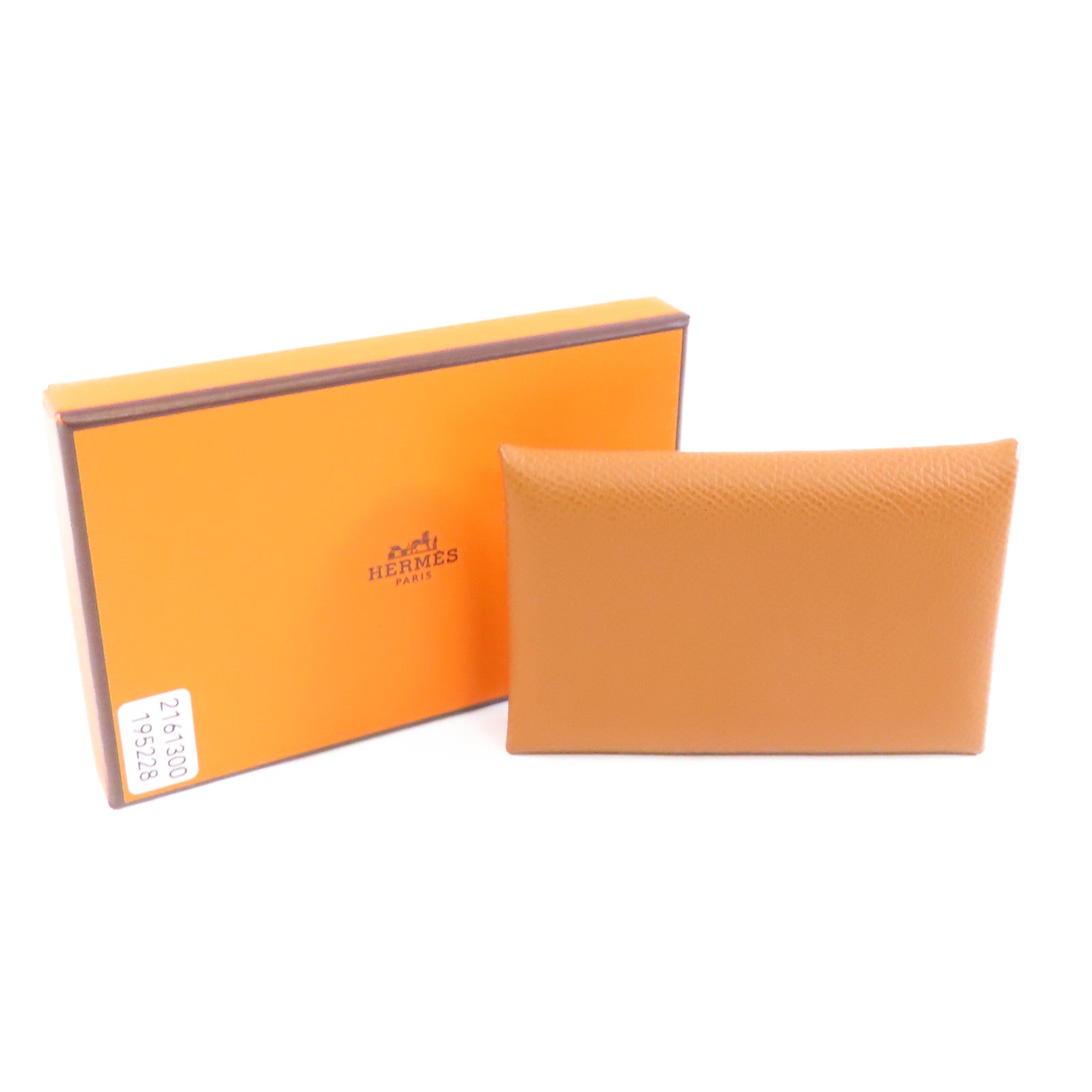 HERMES Epsom皮革Calvi銀扣卡片套棕色