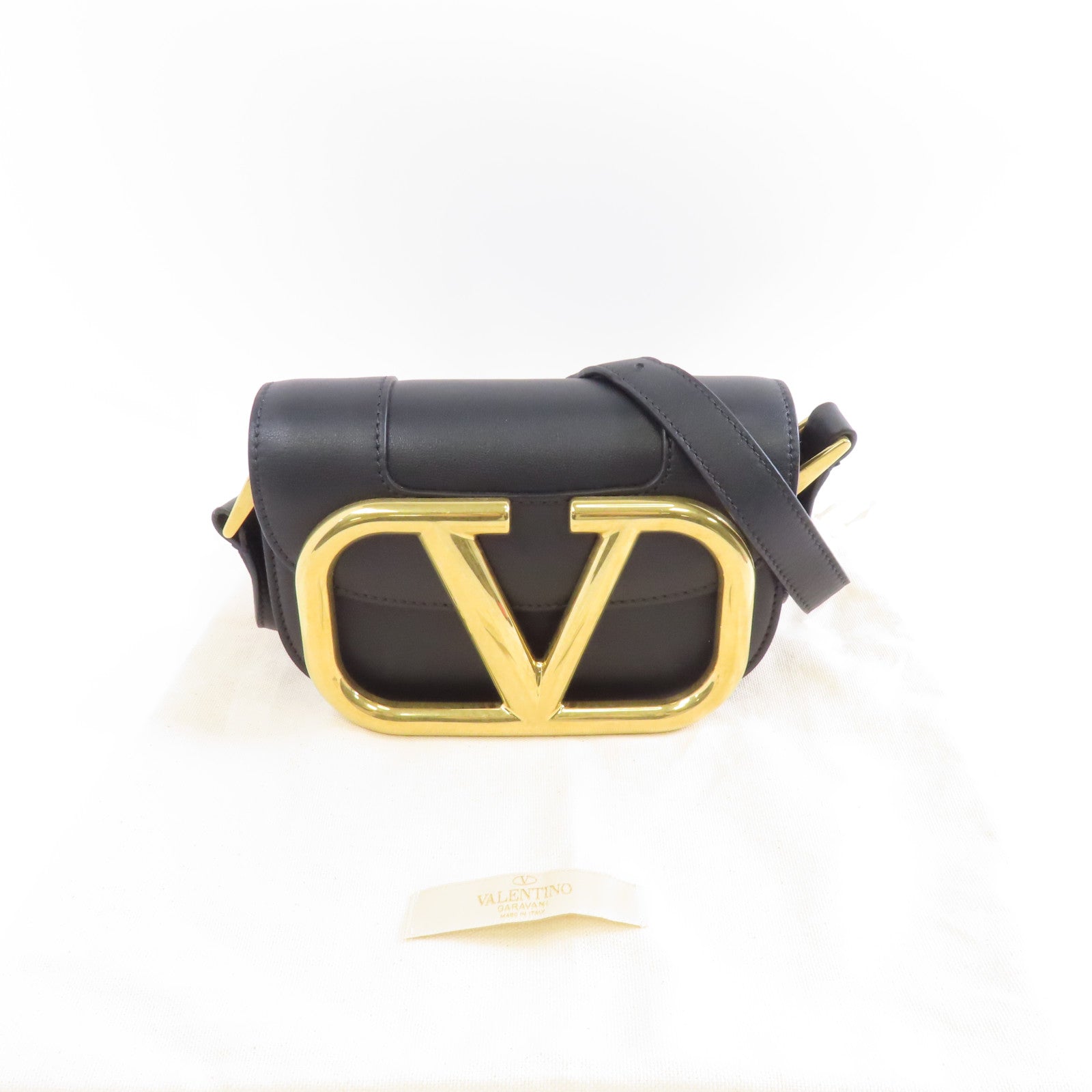 Valentino 【激減優惠】牛皮皮革Garavani Supervee金扣肩背袋黑色