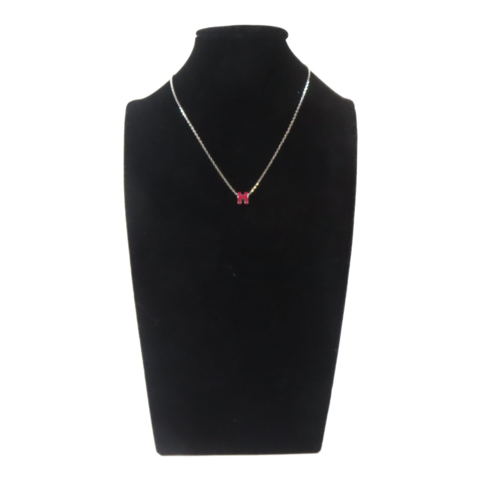 HERMES 【激減優惠】金屬Pop H Necklace項鍊紅色/銀色#40cm