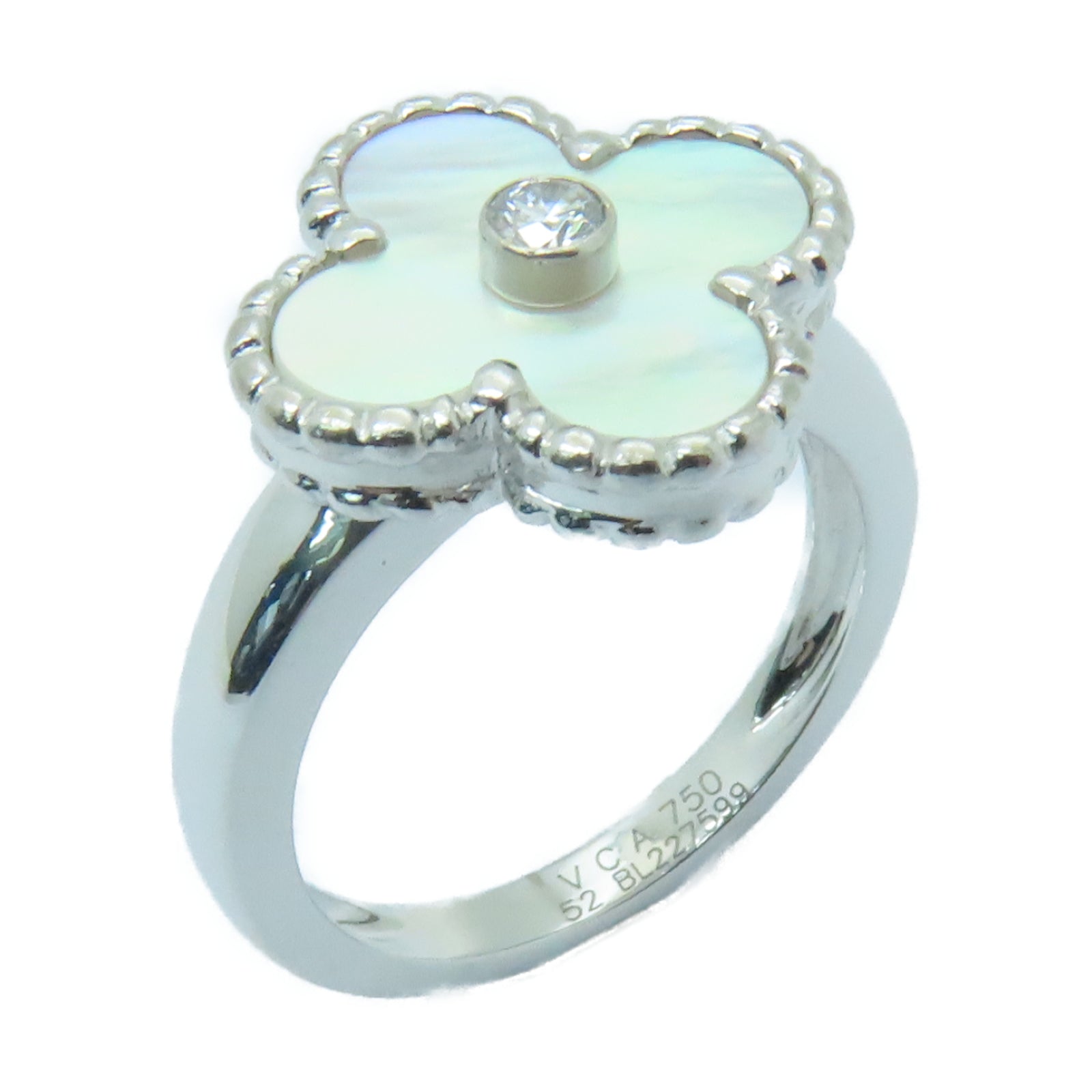 Van Cleef & Arpels 【激減優惠】18K白金/珍珠母Vintage Alhambra Ring鑽石戒指US#6