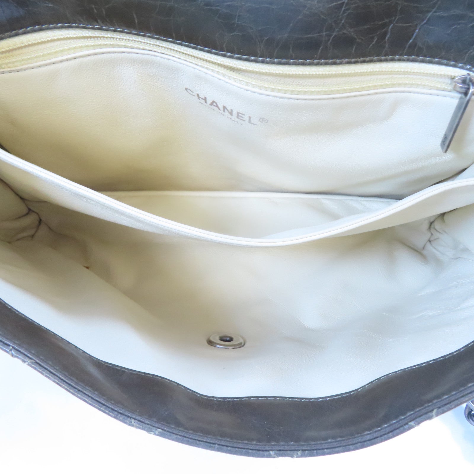 CHANEL 菱格牛皮皮革Chain Shoulder銀扣鏈帶肩背袋啡色
