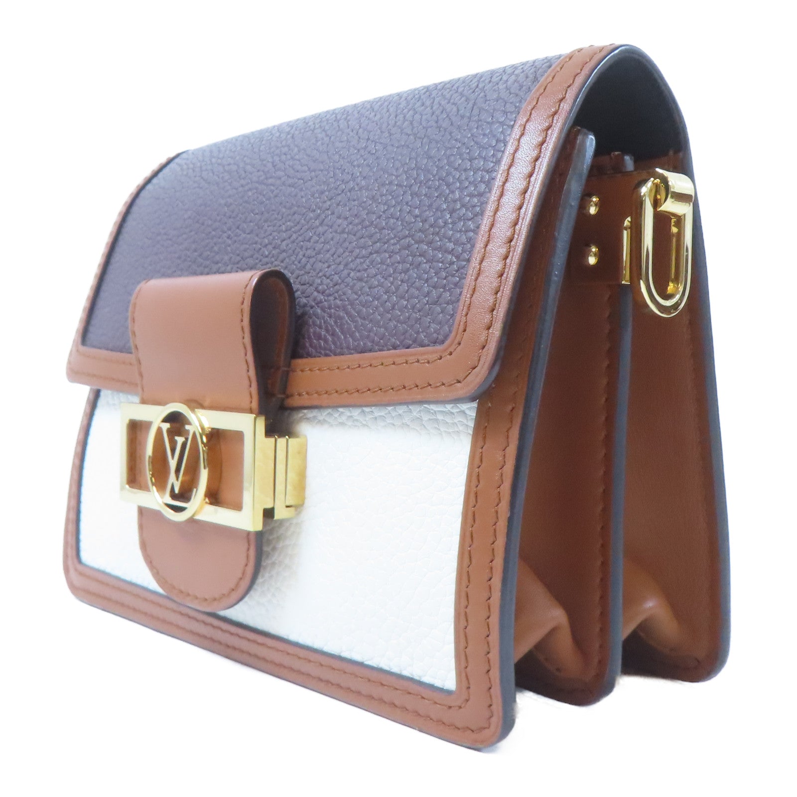 LOUIS VUITTON 牛皮皮革Dauphine金扣肩背袋啡色/白色/紫色