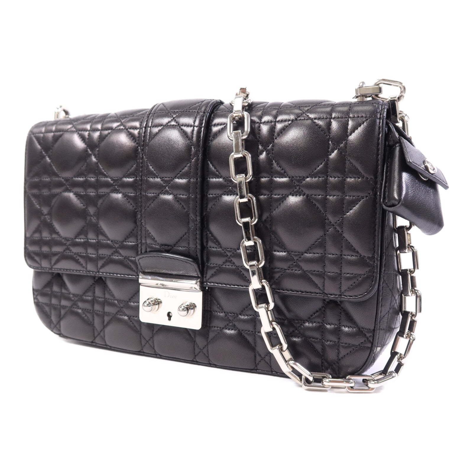 Dior 羊皮皮革Miss Dior銀扣鏈帶肩背袋