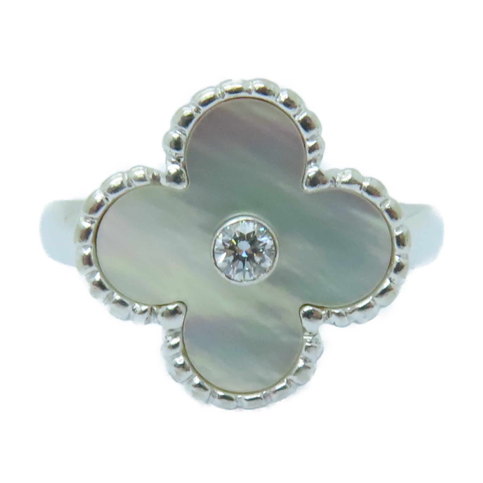 Van Cleef & Arpels 【激減優惠】18K白金/珍珠母Vintage Alhambra Ring鑽石戒指US#6
