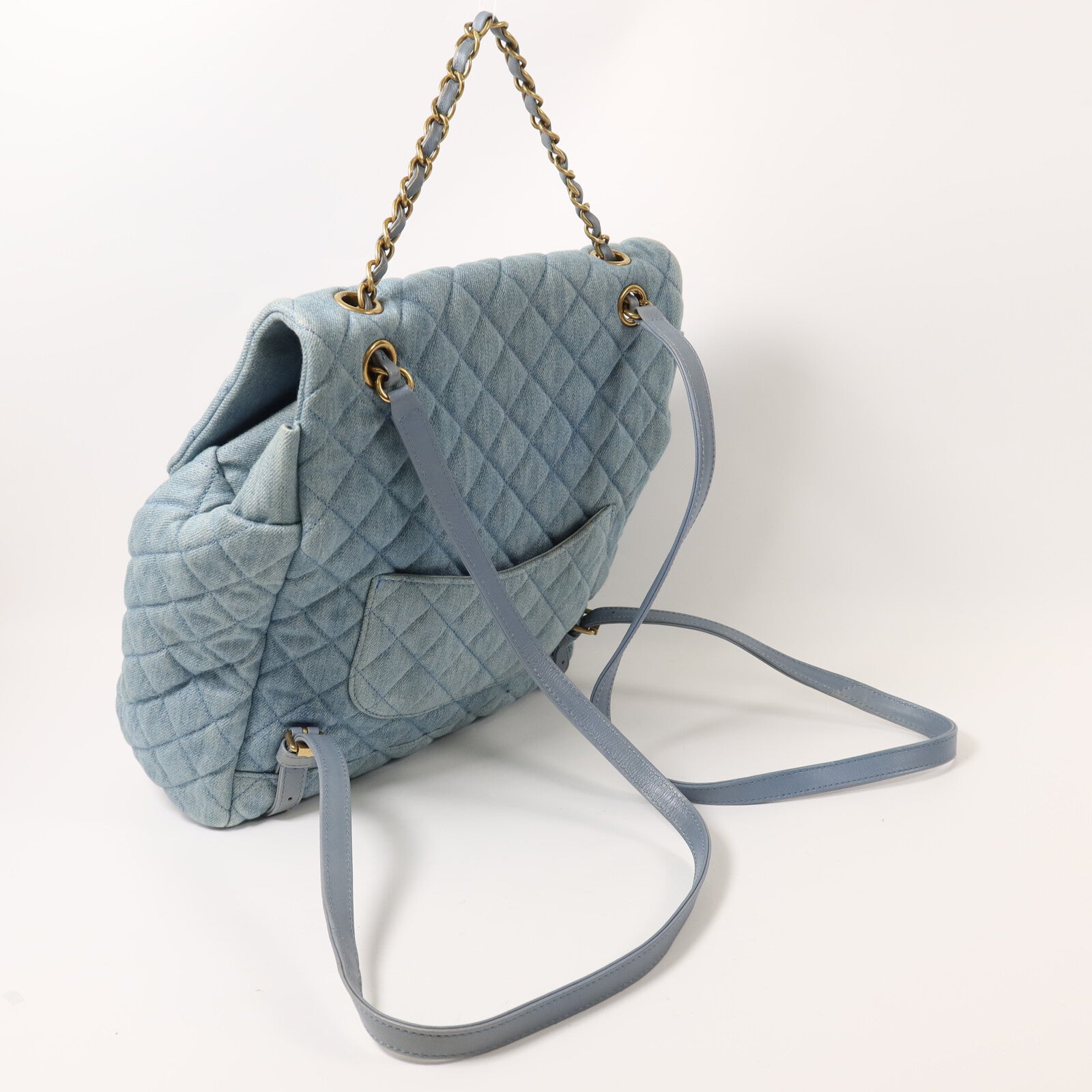 CHANEL 牛仔布Backpack鏈帶背包