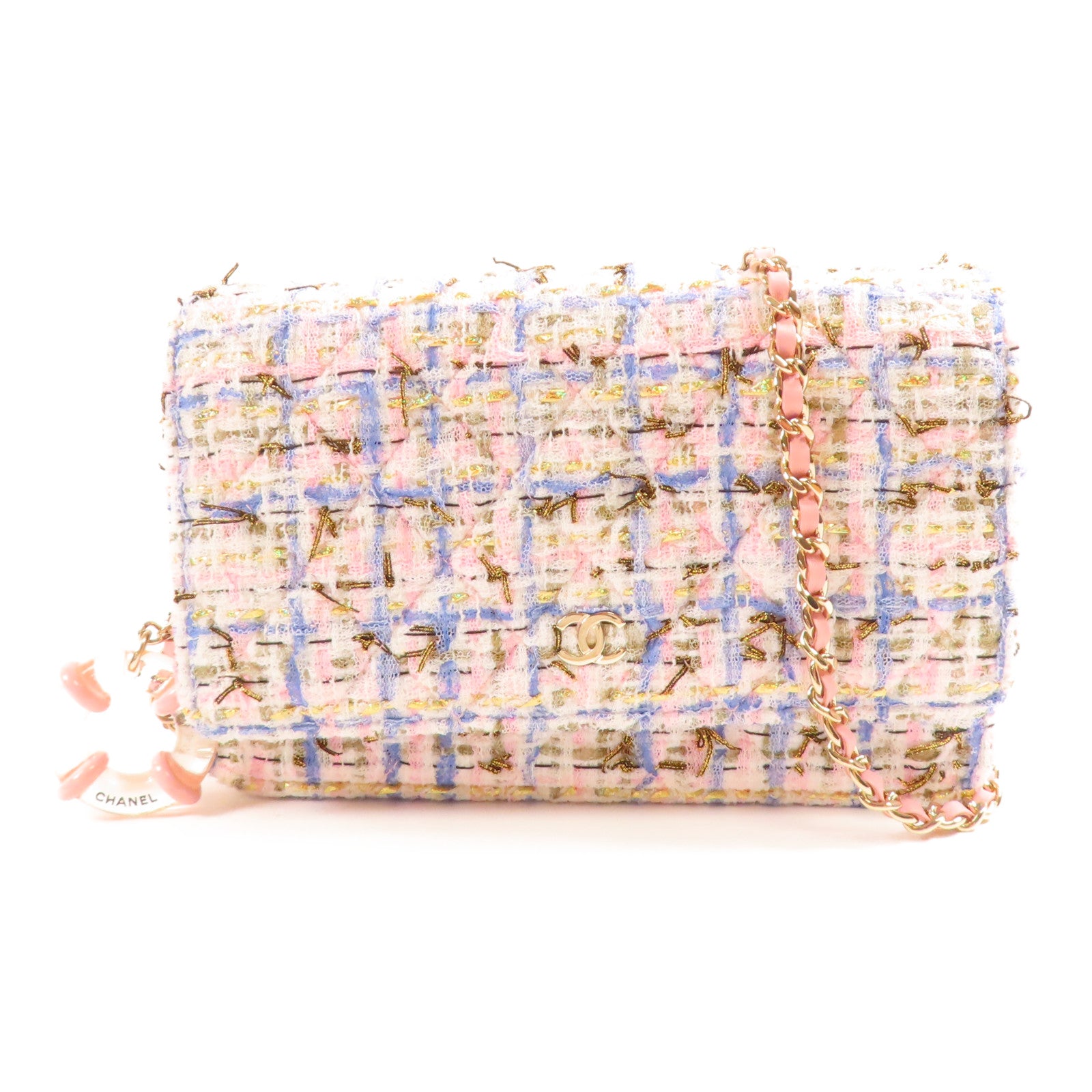 CHANEL 斜紋軟呢Wallet On Chain銀扣鏈帶肩背袋
