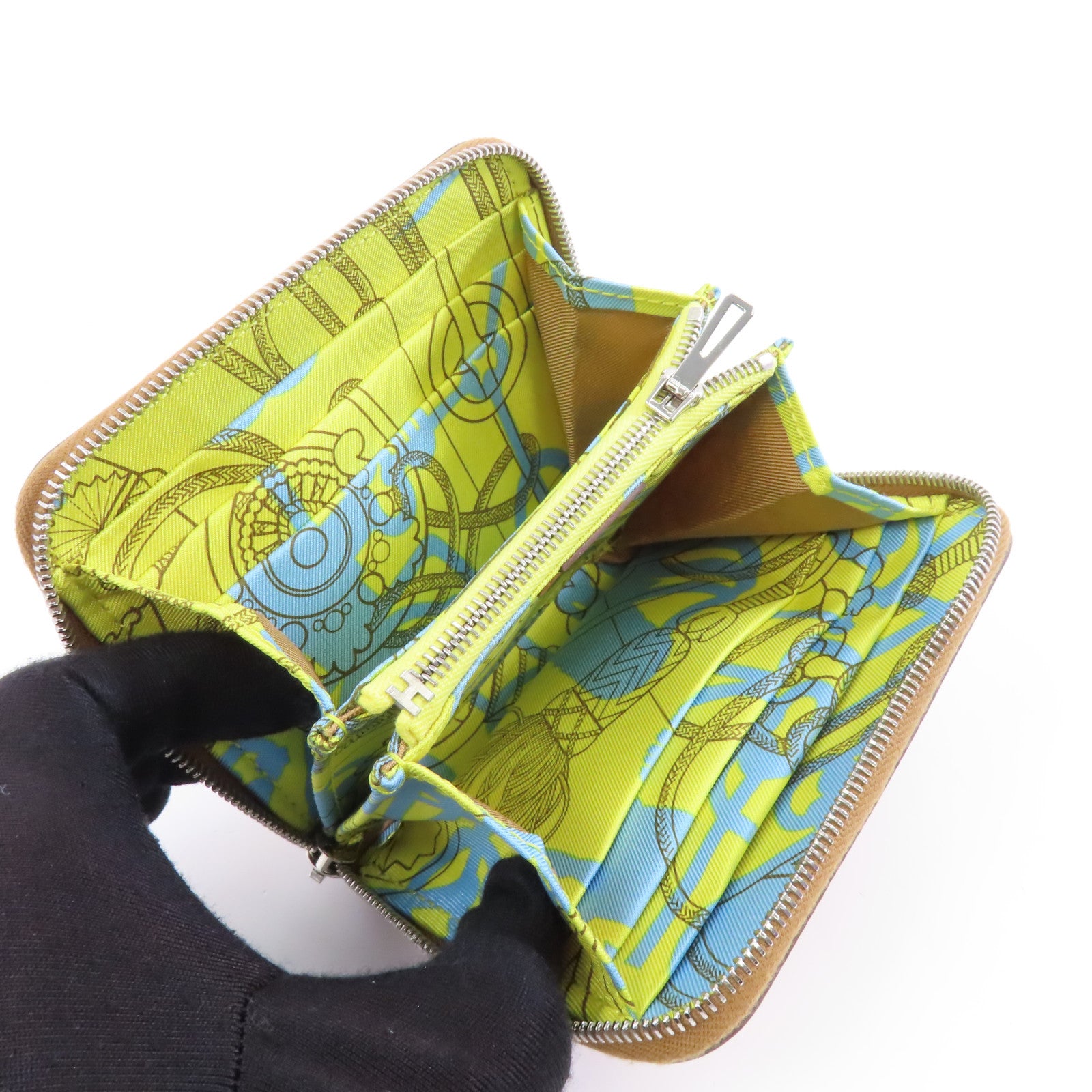 HERMES Epsom皮革Silk In Compact Wallet銀扣錢包啡色