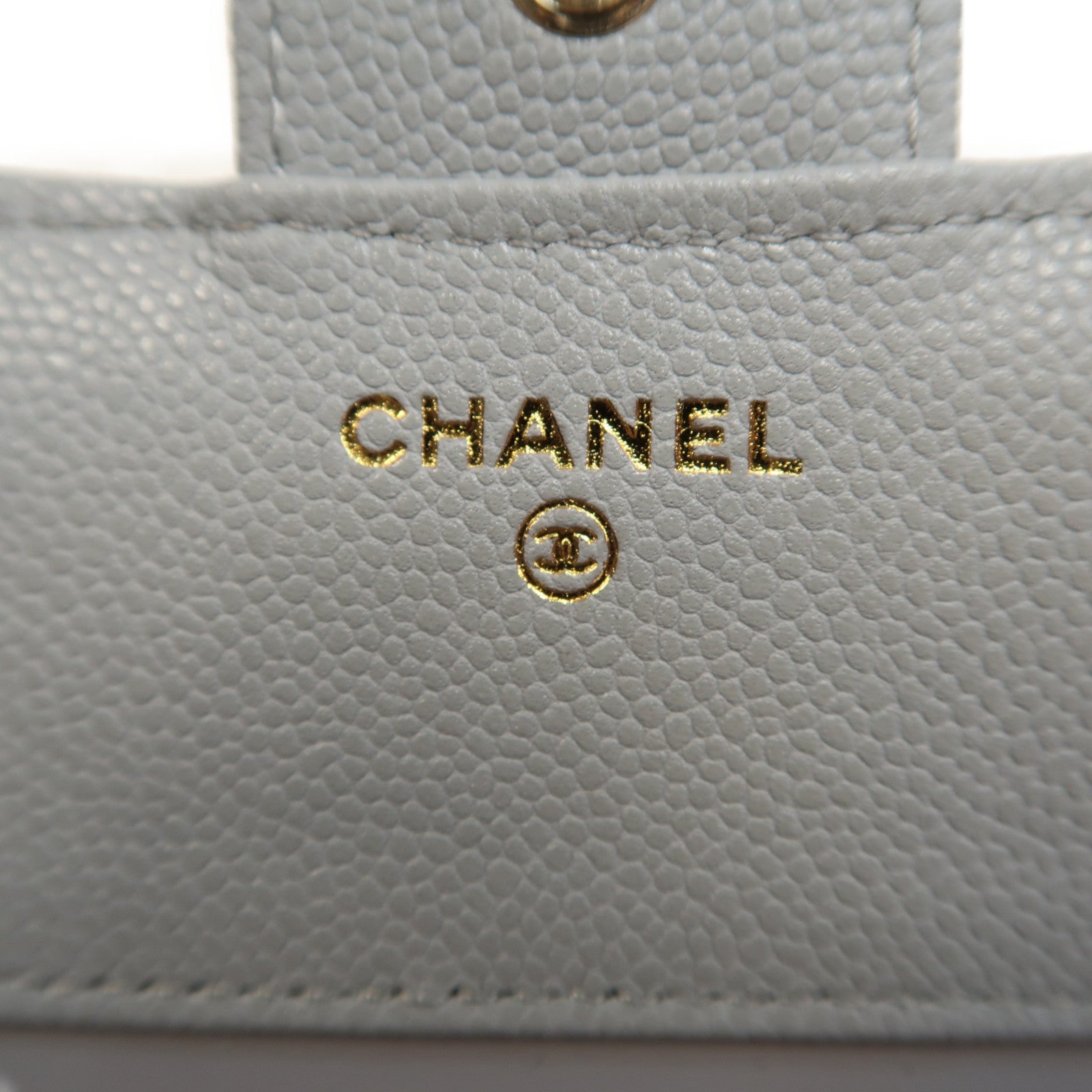 CHANEL 菱格Caviar皮革Wallet金扣錢包灰色