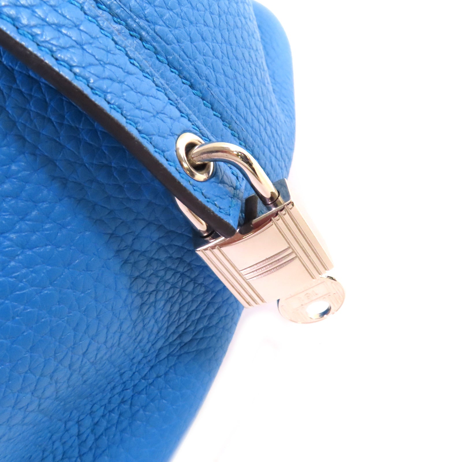 HERMES Clemence皮革Picotin MM Tote Bag銀扣手挽袋Bleu Zanzibar坦桑尼亞藍色