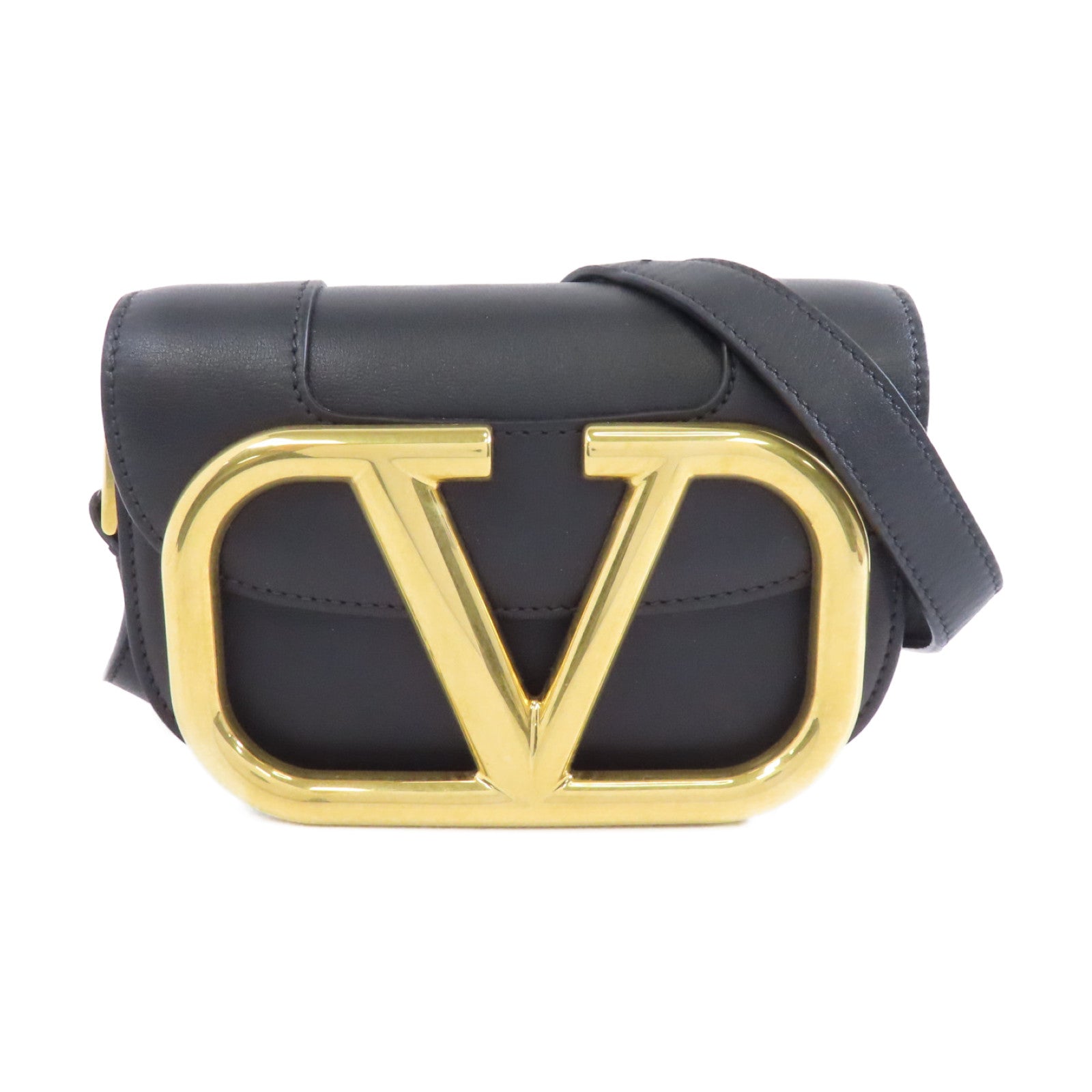 Valentino 【激減優惠】牛皮皮革Garavani Supervee金扣肩背袋黑色