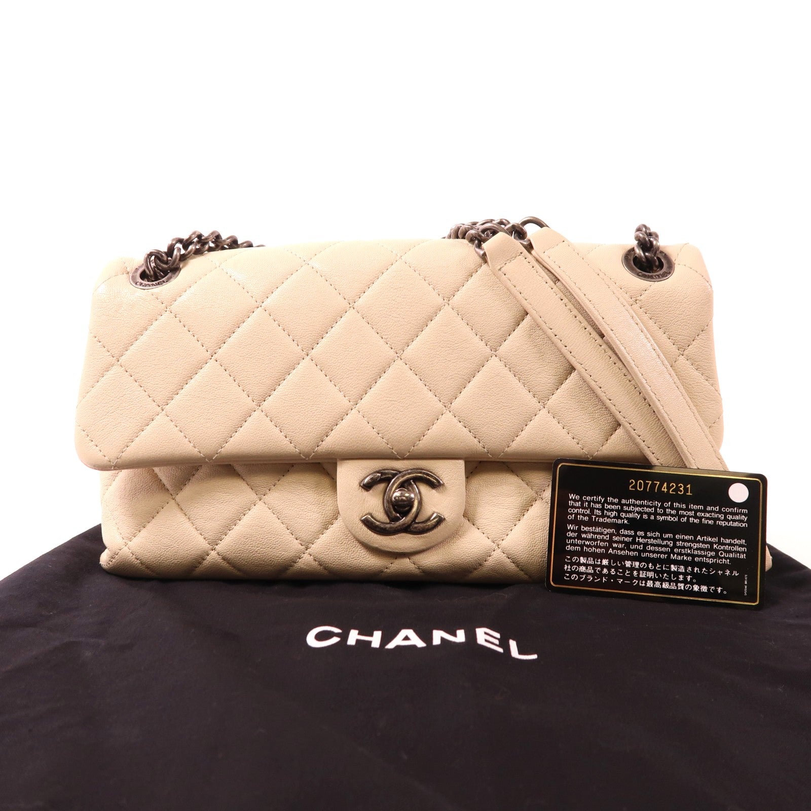 CHANEL 牛皮皮革Chain Shoulder銀扣鏈帶肩背袋