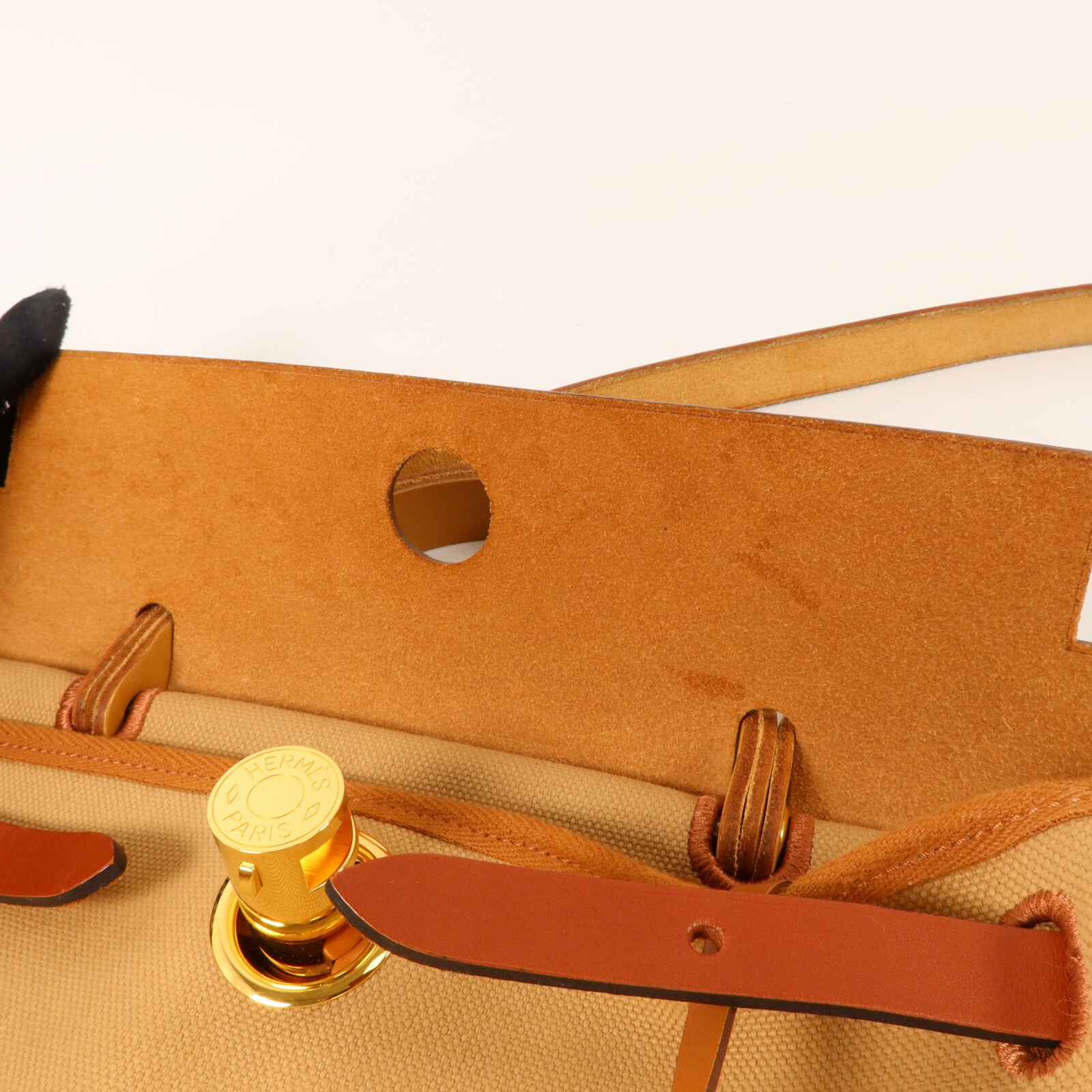 HERMES 帆布Herbag PM手挽肩背兩用袋Chai/Naturel-Sable/Fauve/Cuivre
