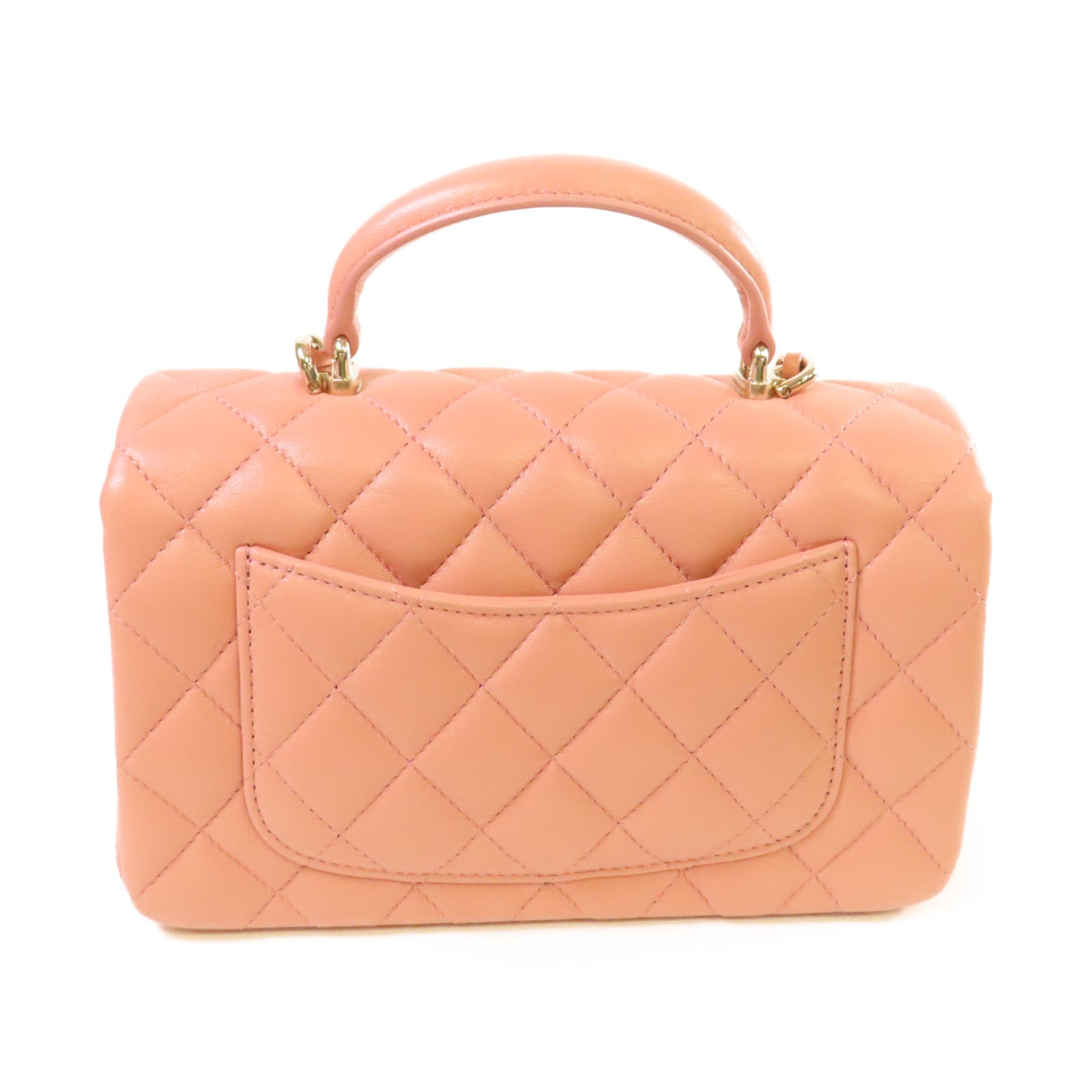 CHANEL 【激減優惠】菱格牛皮皮革Mini Flap Bag With Handle 2Way Shoulder Bag金扣鏈帶手挽肩背兩用袋粉紅色