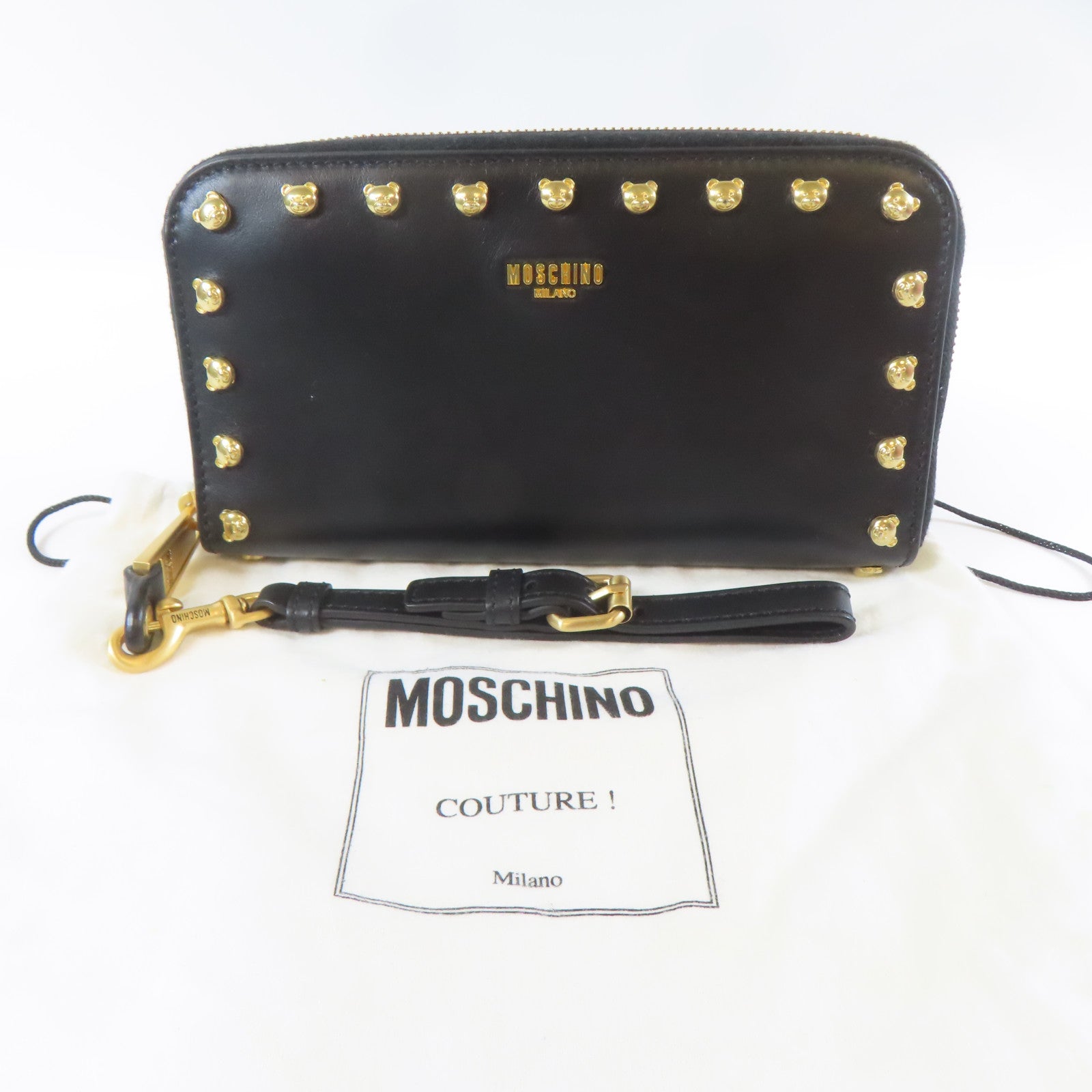 MOSCHINO 牛皮皮革Long wallet金扣長錢包黑色