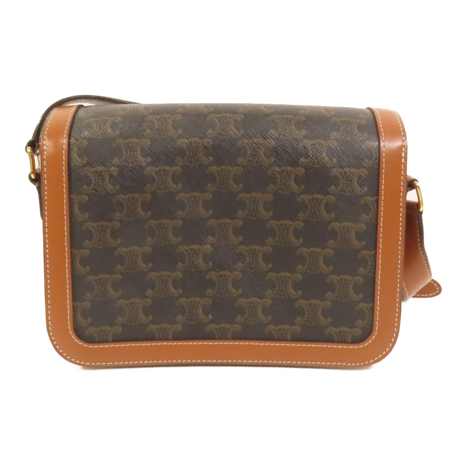 CELINE 塗層帆布/牛皮皮革Classique Triomphe Bag金扣肩背袋