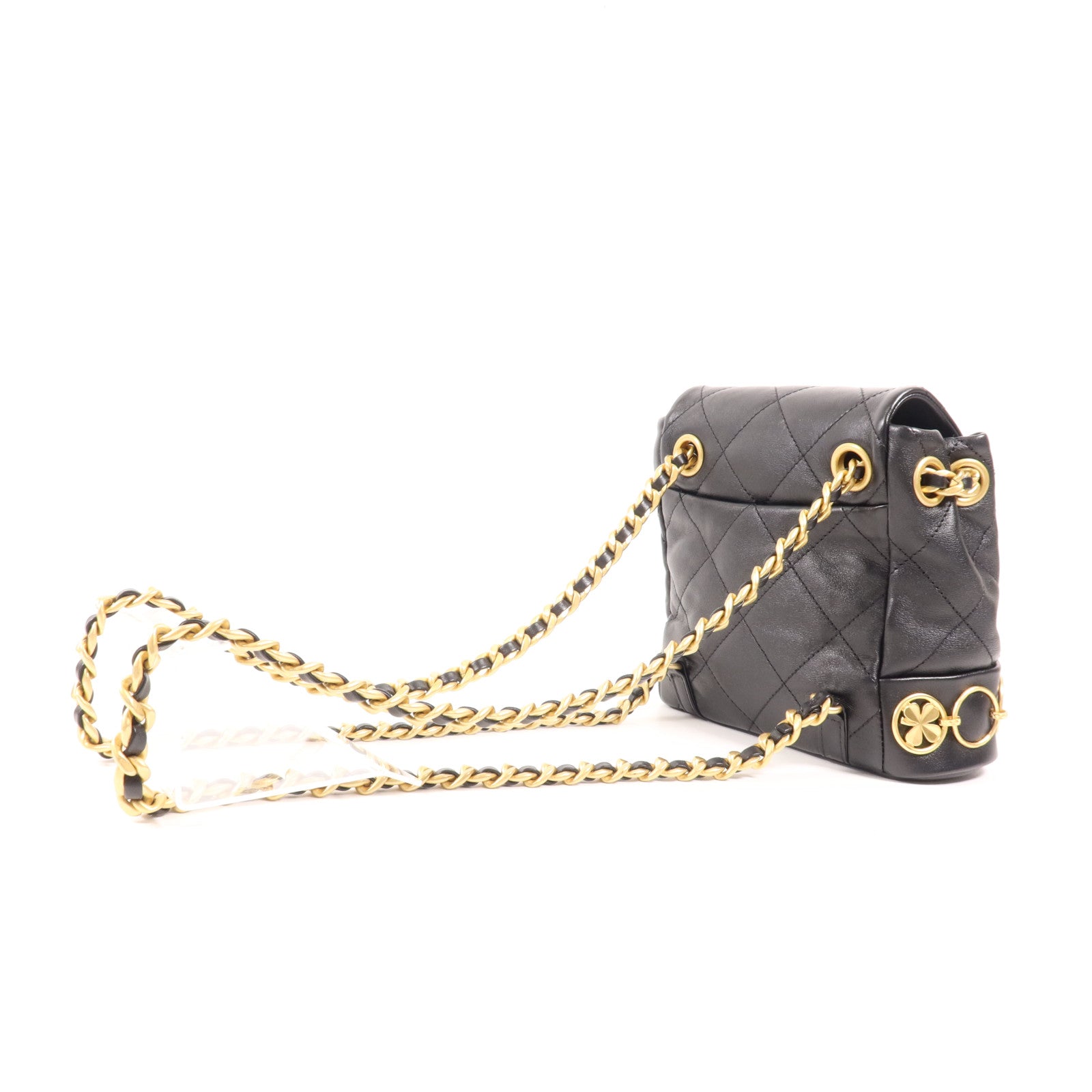 CHANEL 牛皮皮革Backpack金扣鏈帶背包