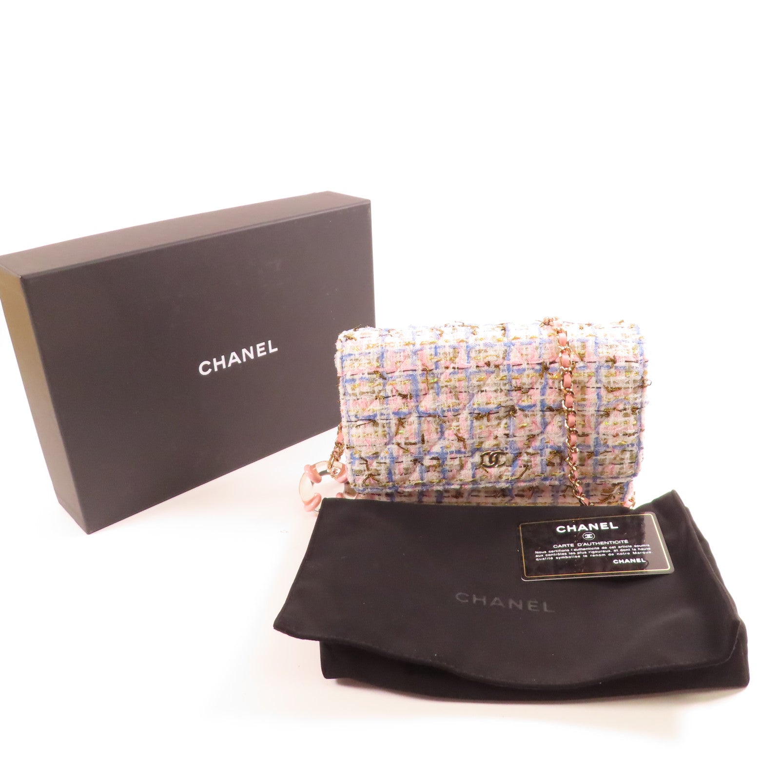 CHANEL 斜紋軟呢Wallet On Chain銀扣鏈帶肩背袋