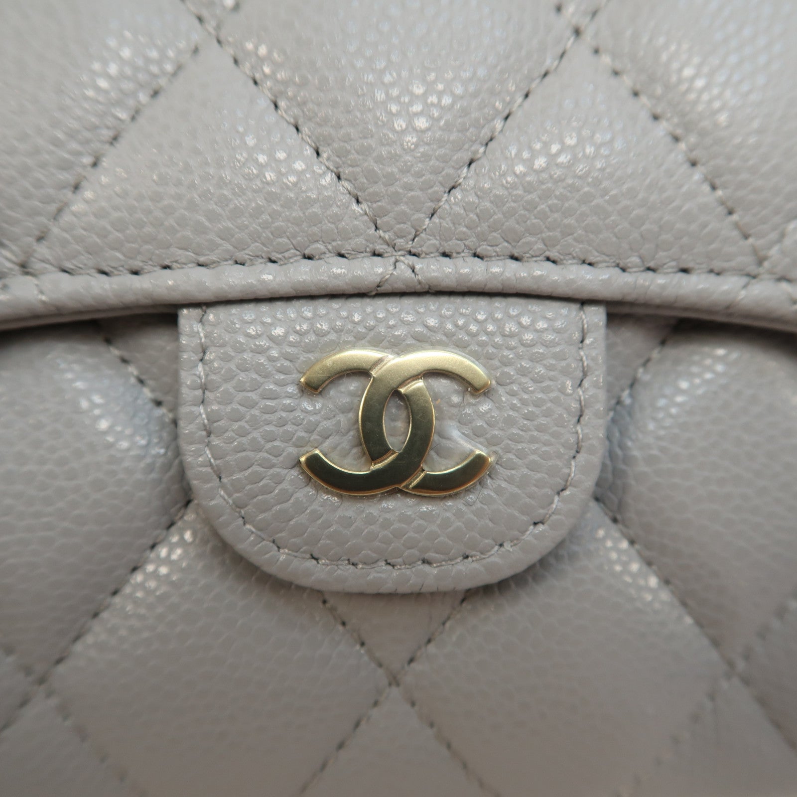 CHANEL 菱格Caviar皮革Wallet金扣錢包灰色
