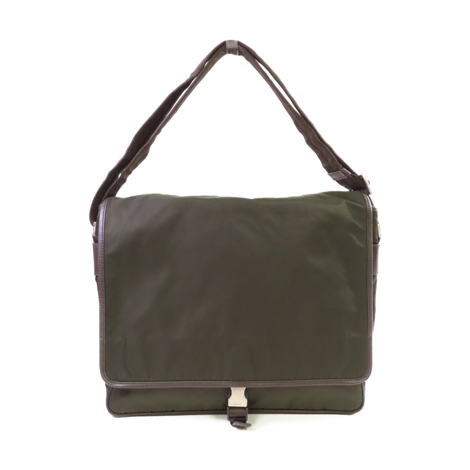 PRADA 尼龍Messenger Bag銀扣肩背袋軍綠色
