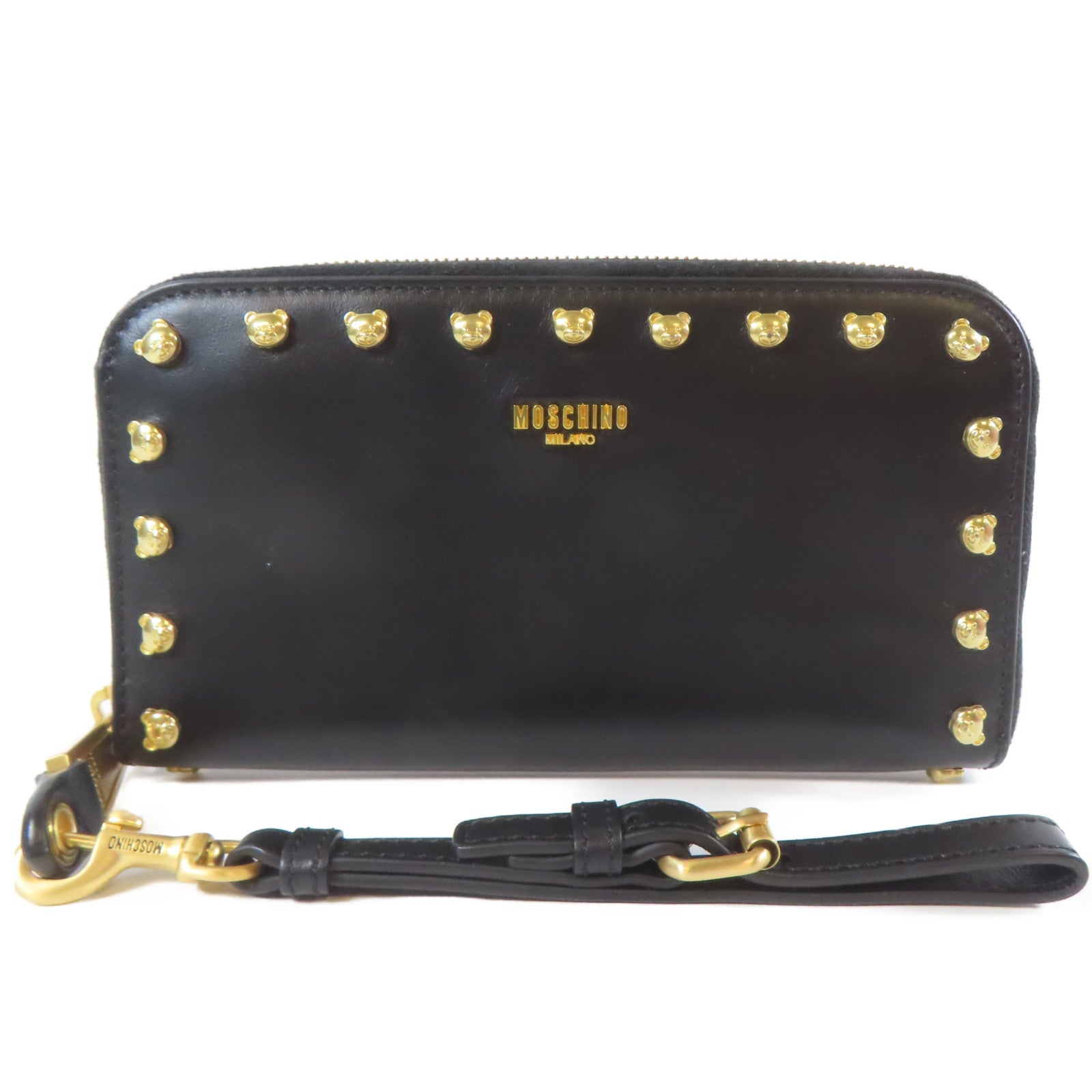 MOSCHINO 牛皮皮革Long wallet金扣長錢包黑色