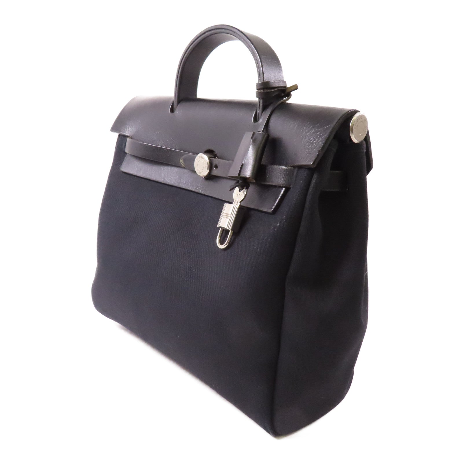 HERMES PHW Herbag Backpack Handbag Canvas Noir Black