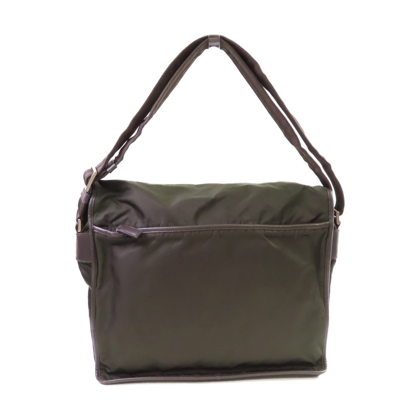 PRADA 尼龍Messenger Bag銀扣肩背袋軍綠色