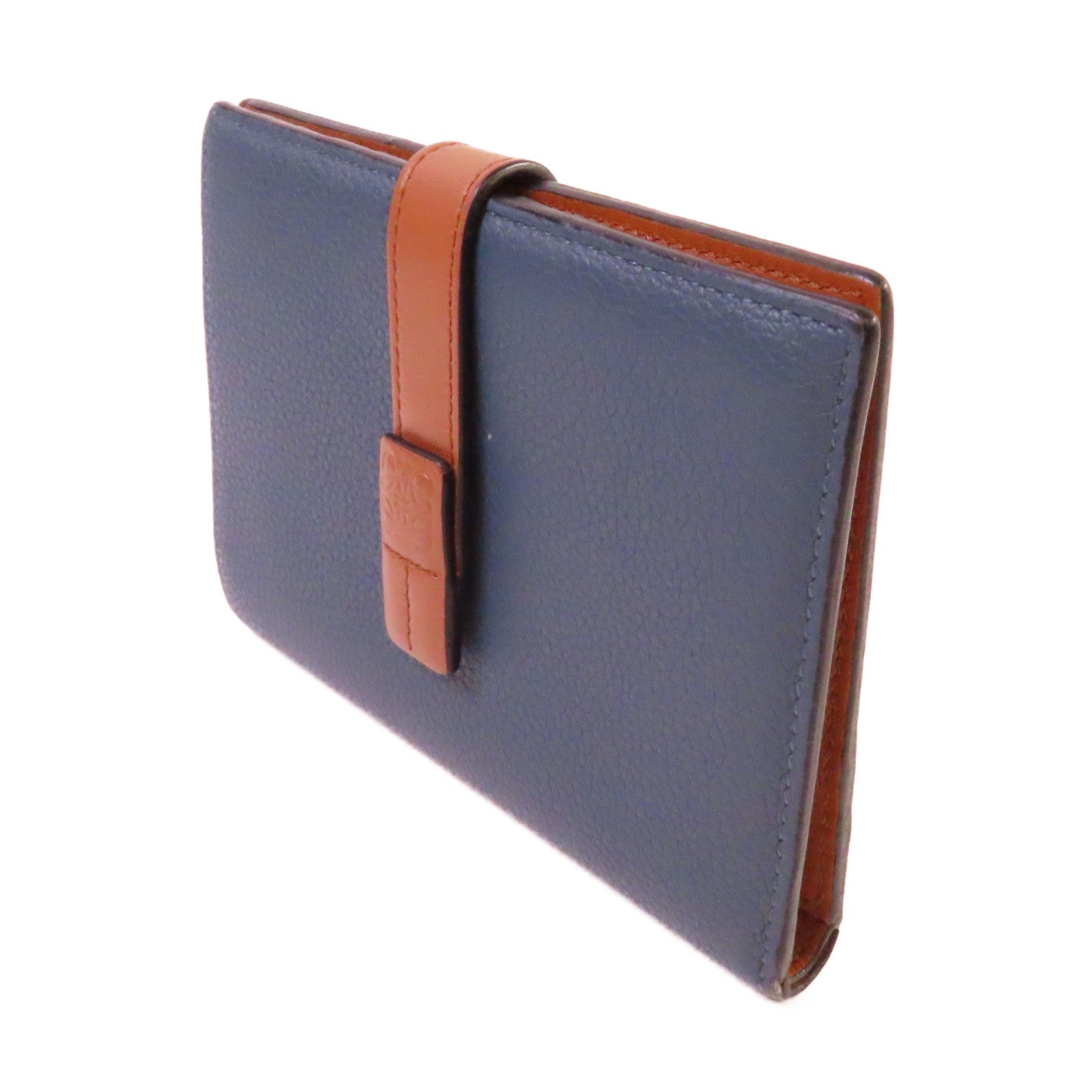 LOEWE 牛皮皮革Small Vertical Wallet短錢包藍色/啡色