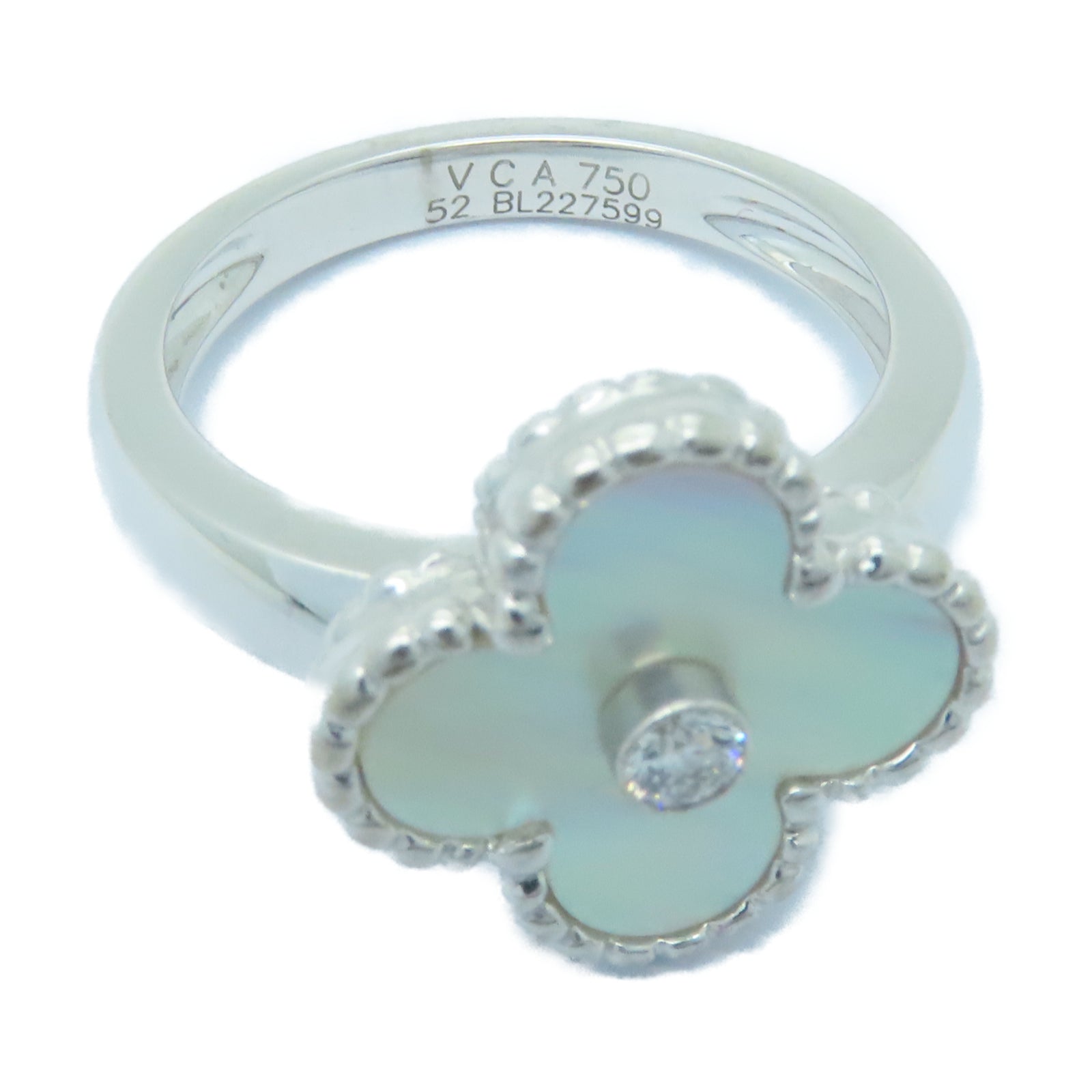 Van Cleef & Arpels 【激減優惠】18K白金/珍珠母Vintage Alhambra Ring鑽石戒指US#6