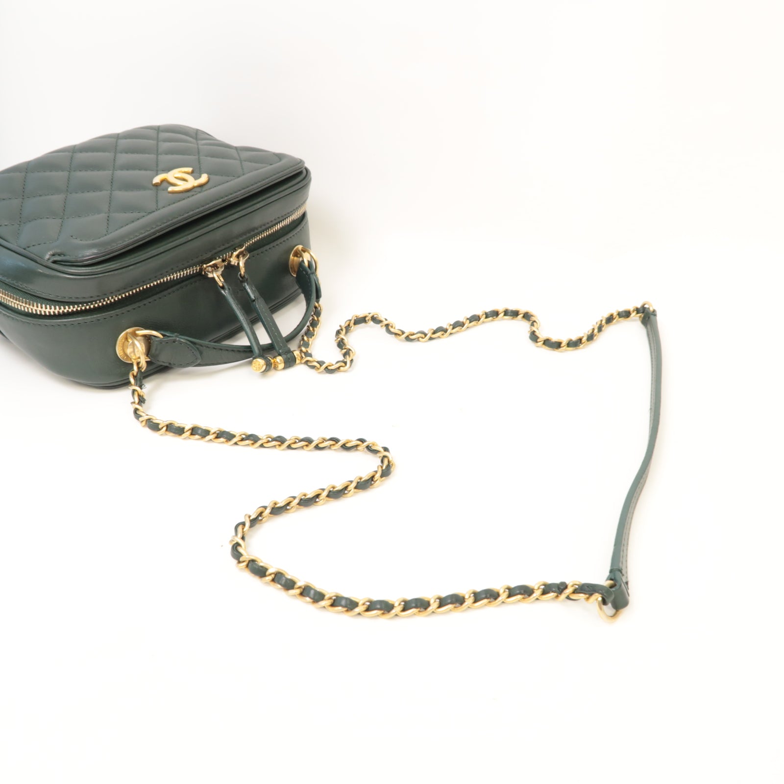CHANEL 【激減優惠】菱格牛皮皮革2way Shoulder Bag金扣手挽肩背兩用袋綠色