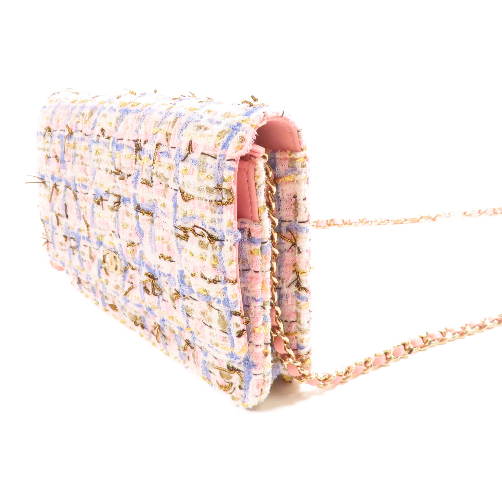 CHANEL 斜紋軟呢Wallet On Chain銀扣鏈帶肩背袋