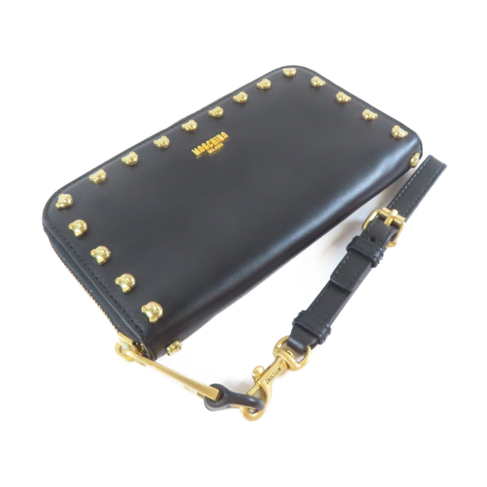 MOSCHINO 牛皮皮革Long wallet金扣長錢包黑色